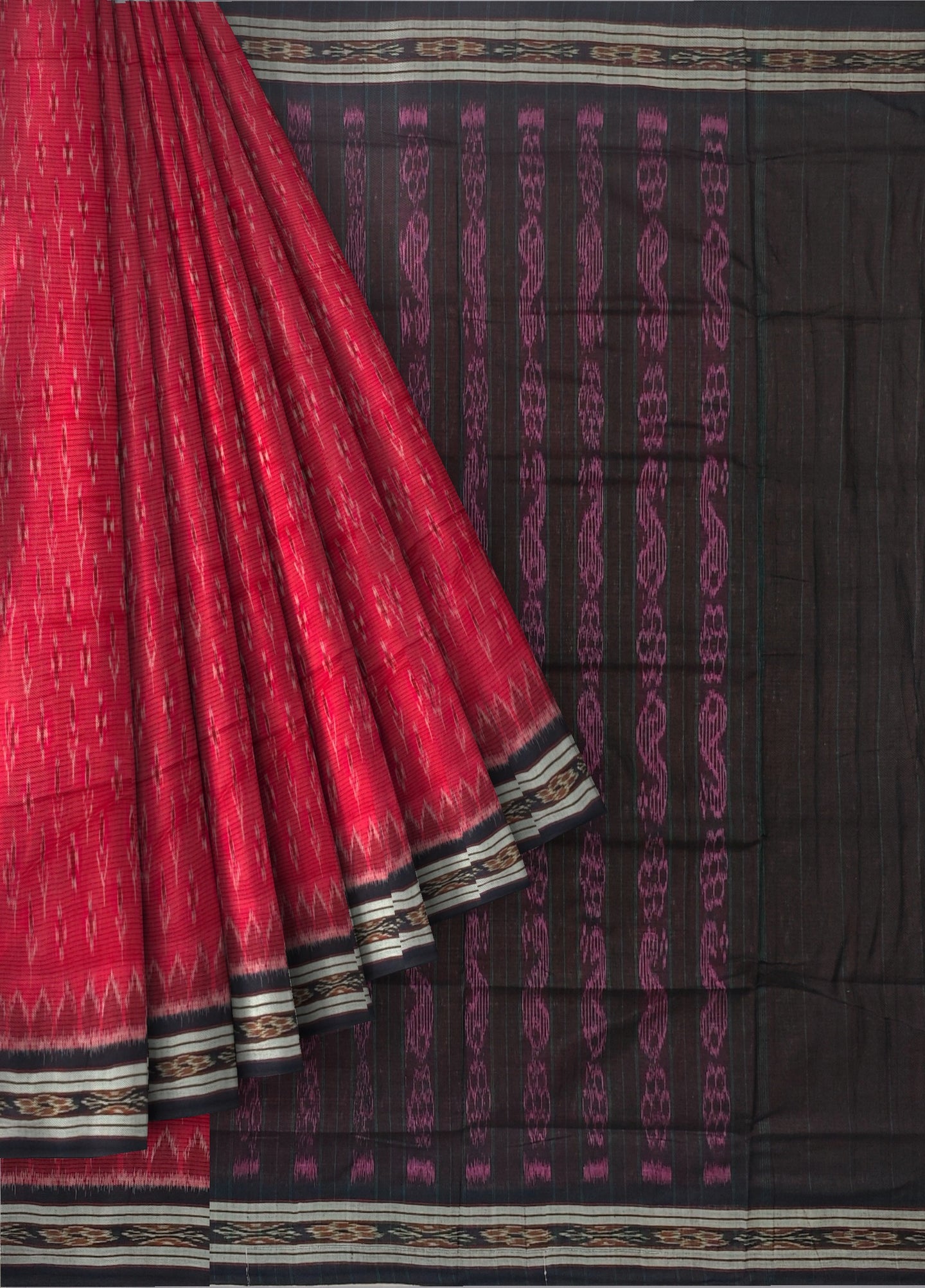Deep Red Mania Bandha Traditional Katiki Saree | Odisha Handloom GI Tagged | Devnika