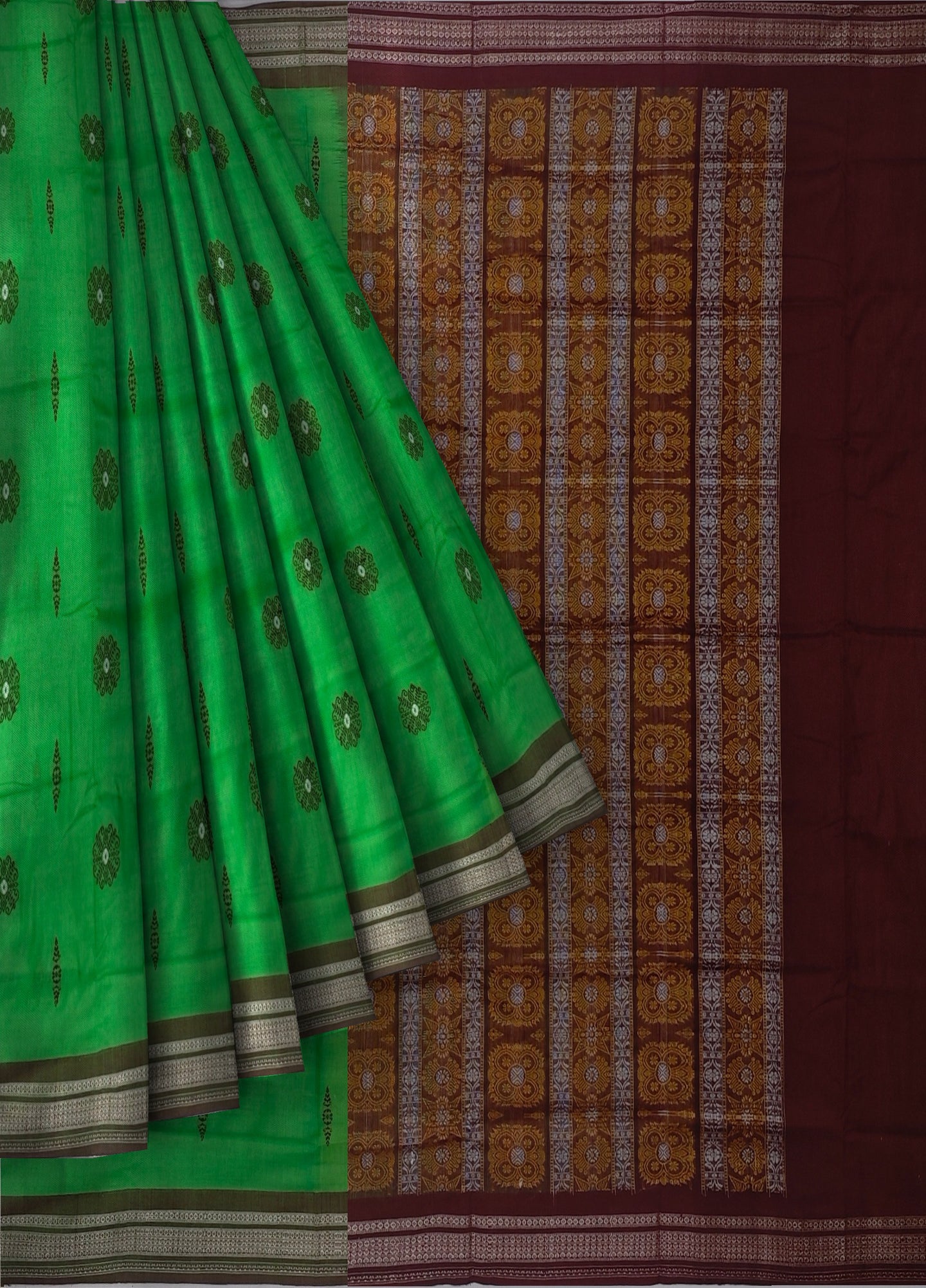 Parrot Green Bomkai Sambalapuri Saree