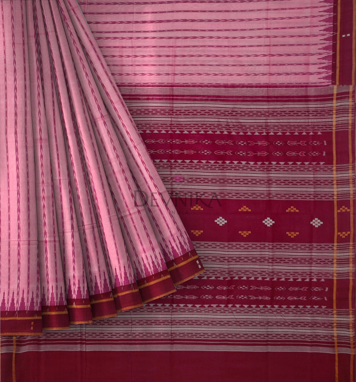 Pink Khajuri Pati Bandha Saree | Odisha Handloom GI Tagged | Devnika