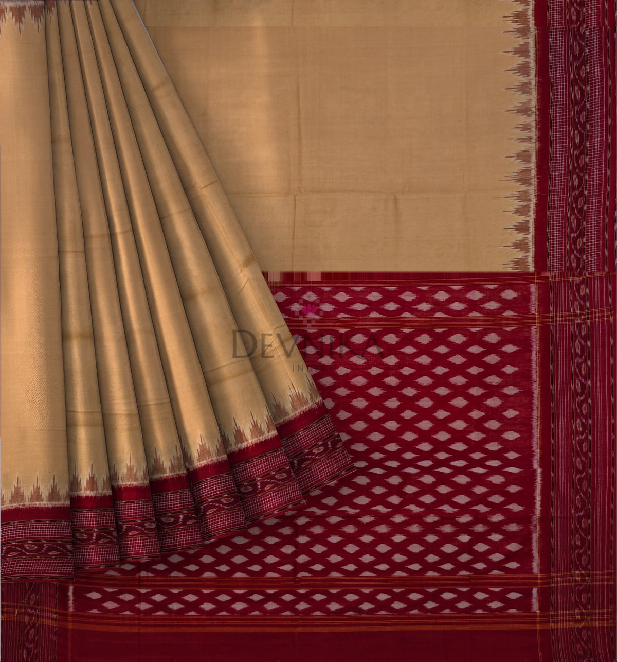 Chandan Temple Border Bandha Saree(High School Teacher Saree) | Odisha Handloom GI Tagged | Devnika