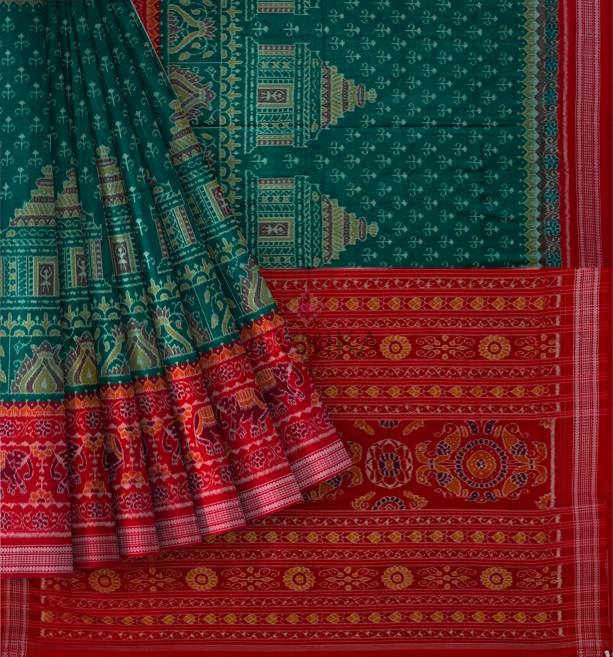 Green Konark Bandha Saree | Odisha Handloom GI Tagged | Devnika