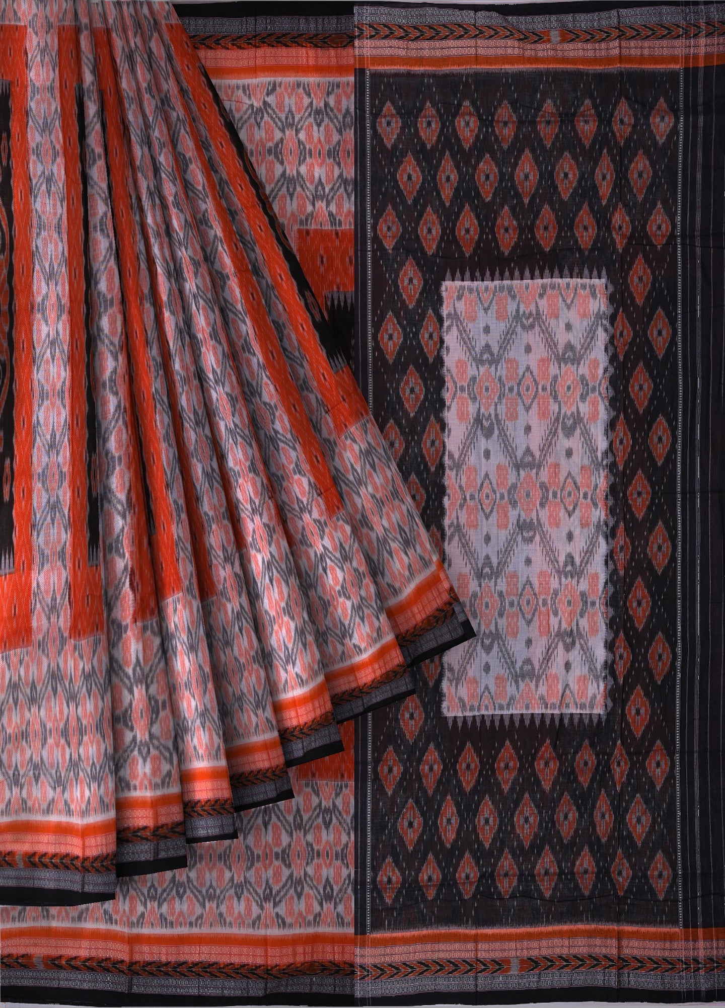 Chandan Orange Black Mania Bandha Traditional Katiki Saree