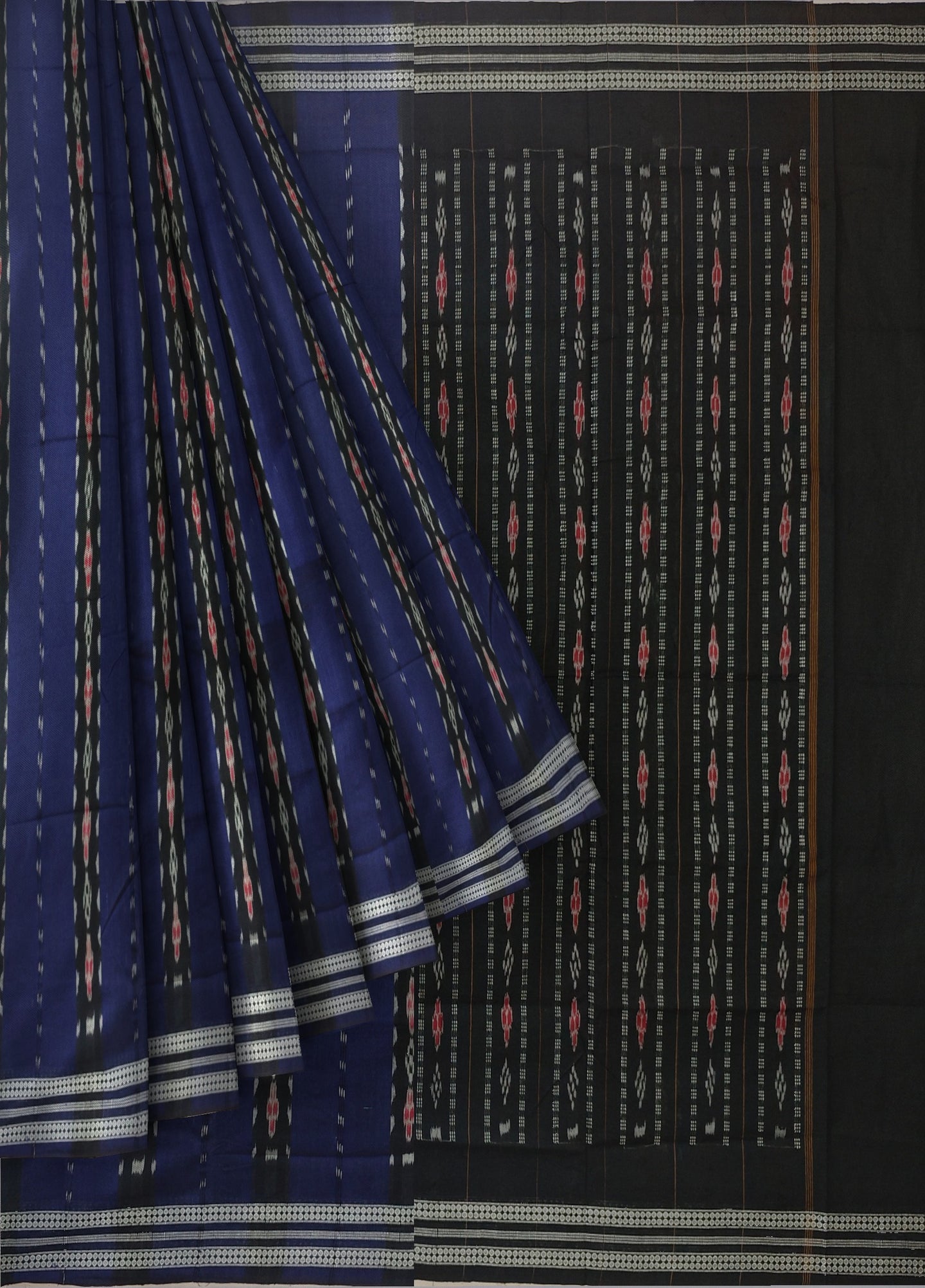 Blue And Black Line Bandha Saree | Odisha Handloom GI Tagged | Devnika