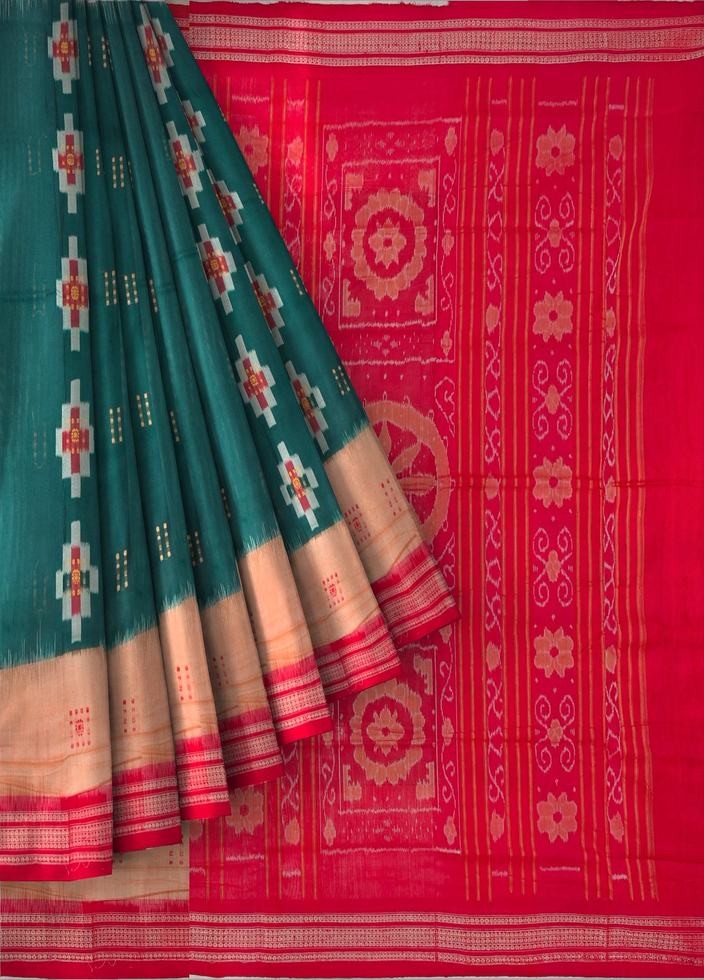 Deep Green Bandha Bomkai Saree | Odisha Handloom GI Tagged | Devnika
