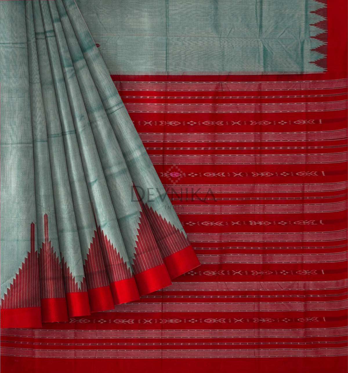 Light Green Big Temple Boarder Saree | Odisha Handloom GI Tagged | Devnika