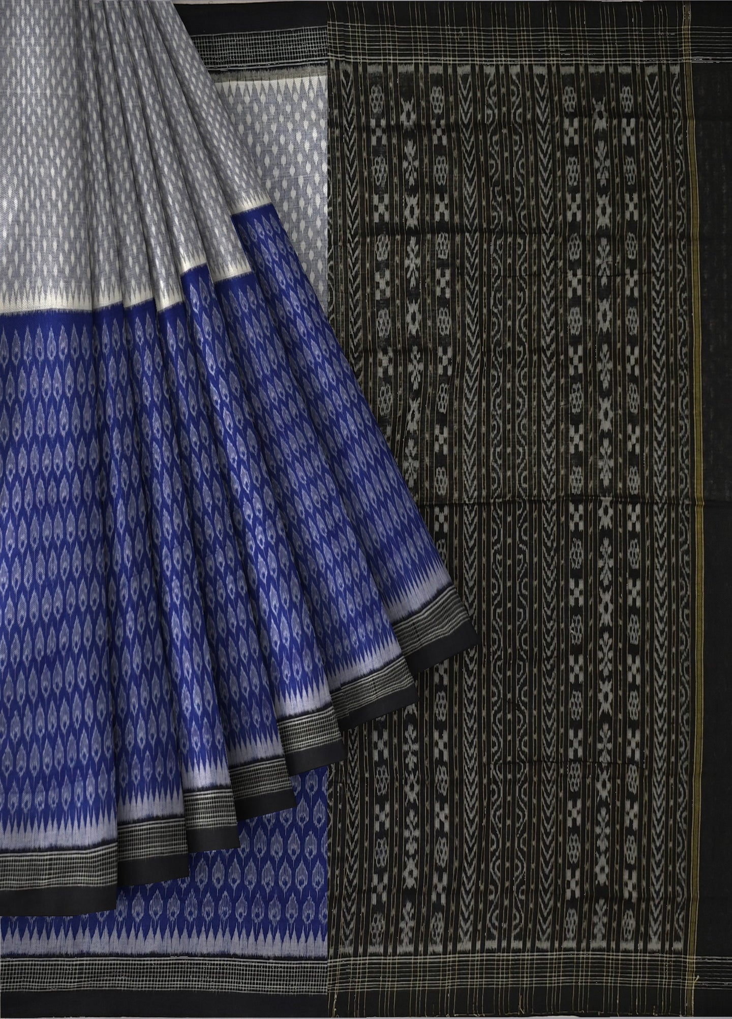 White Blue Half Half Body Bandha Saree