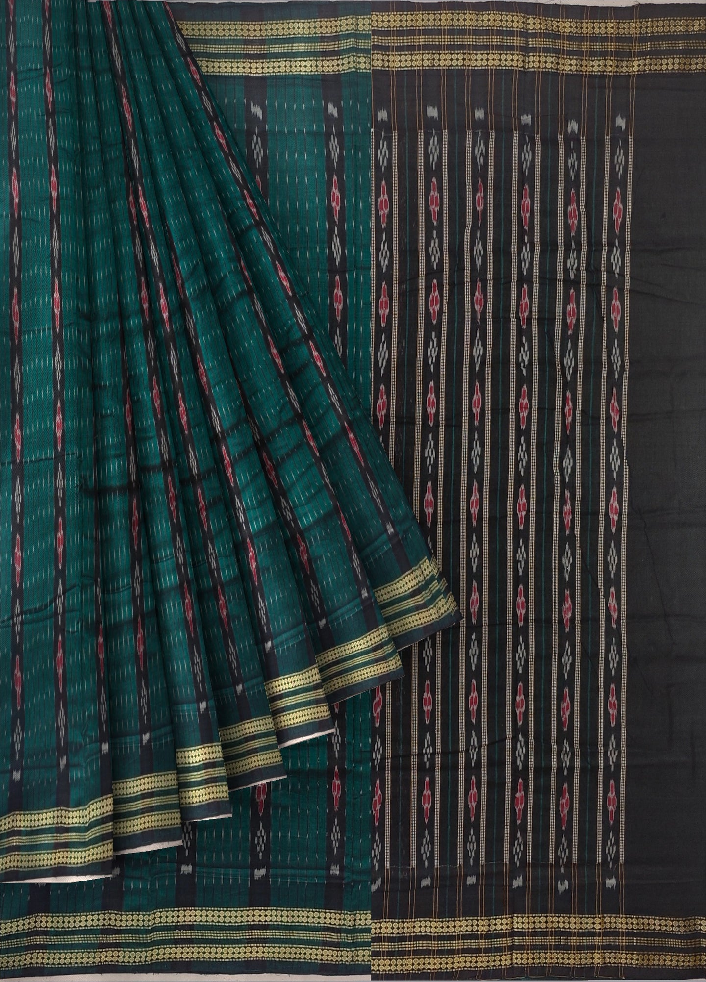 Green And Black Line Bandha Saree | Odisha Handloom GI Tagged | Devnika
