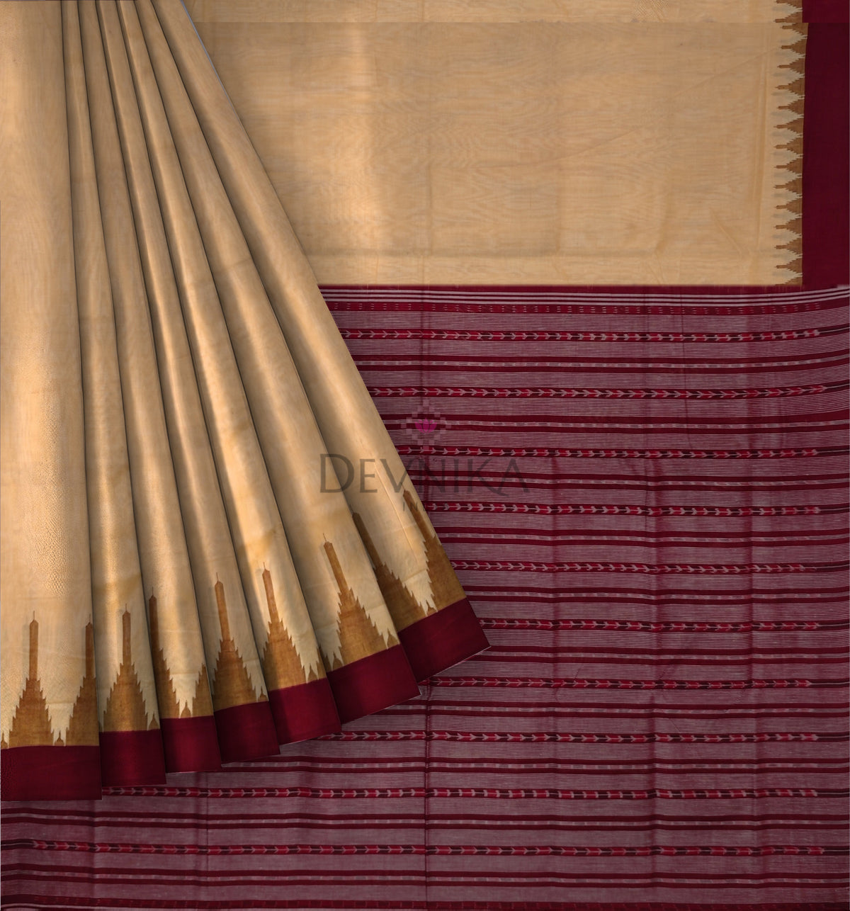 Peach Big Temple Boarder | Odisha Handloom GI Tagged | Devnika