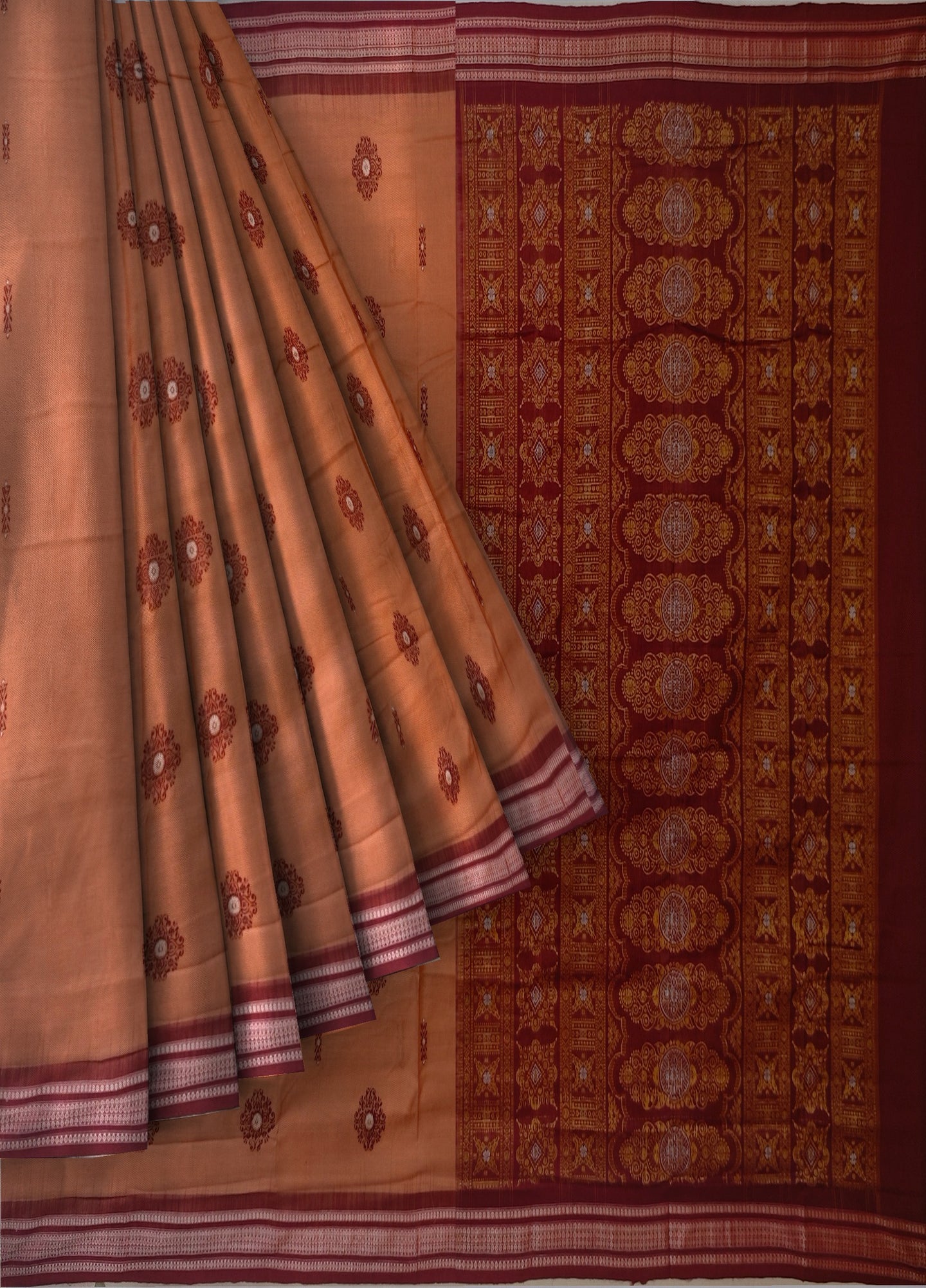 Deep Coral Bomkai Sambalapuri Saree