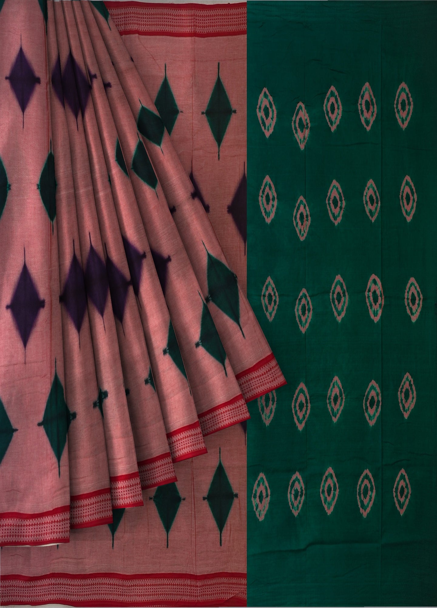 Shell Pink Sambalapuri Bandhini Saree | Odisha Handloom GI Tagged | Devnika