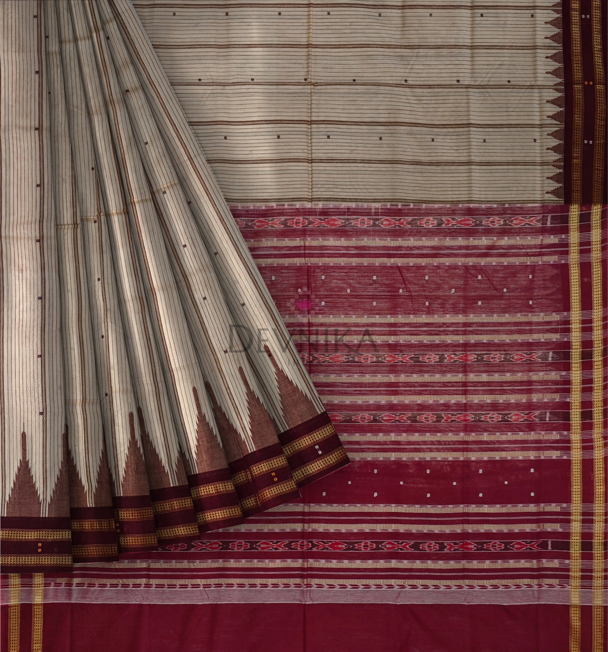 Chandan Big Temple Boarder Saree | Odisha Handloom GI Tagged | Devnika