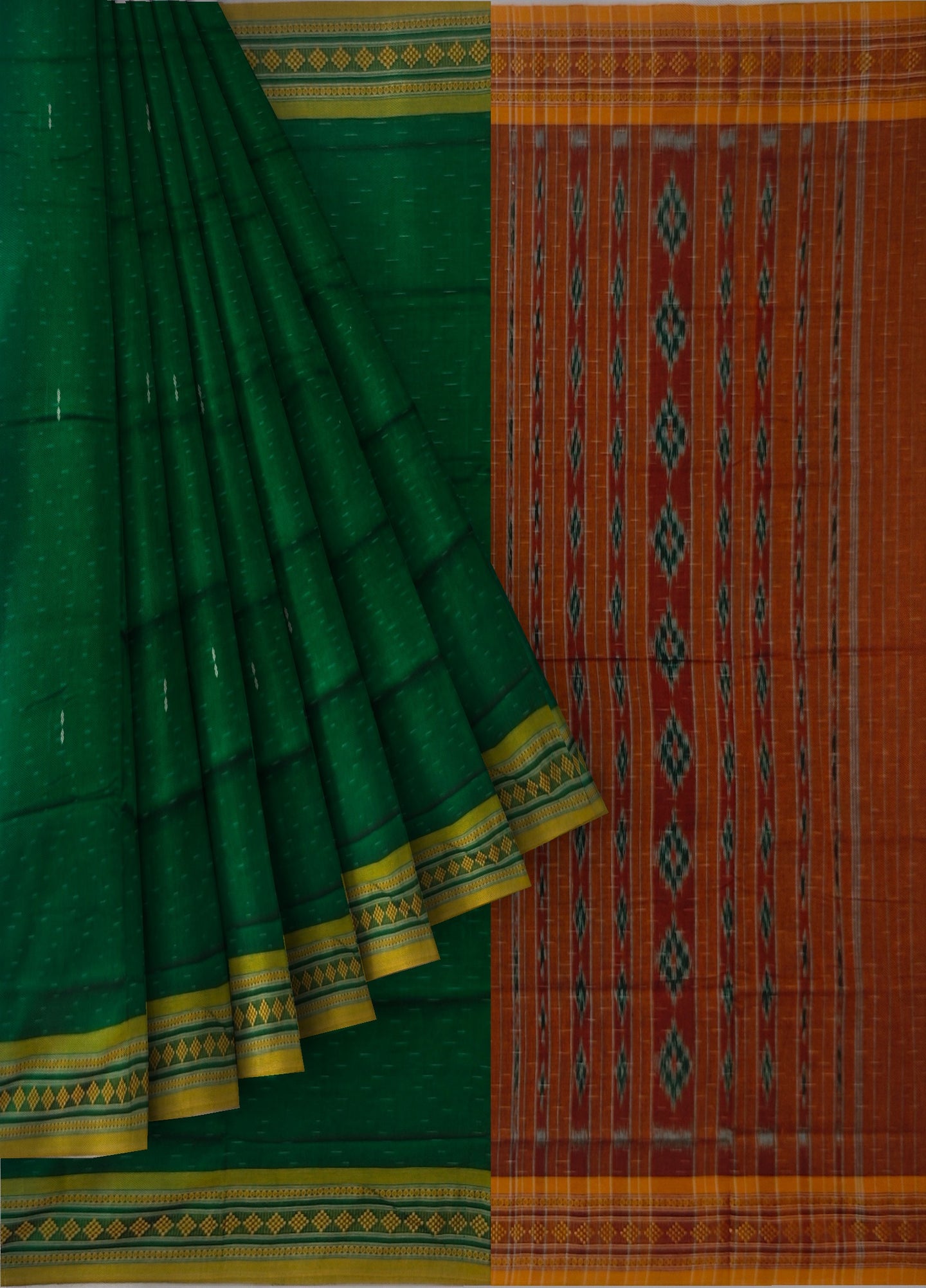 Green Bomkai Border Pasapalli Saree | Odisha Handloom GI Tagged | Devnika