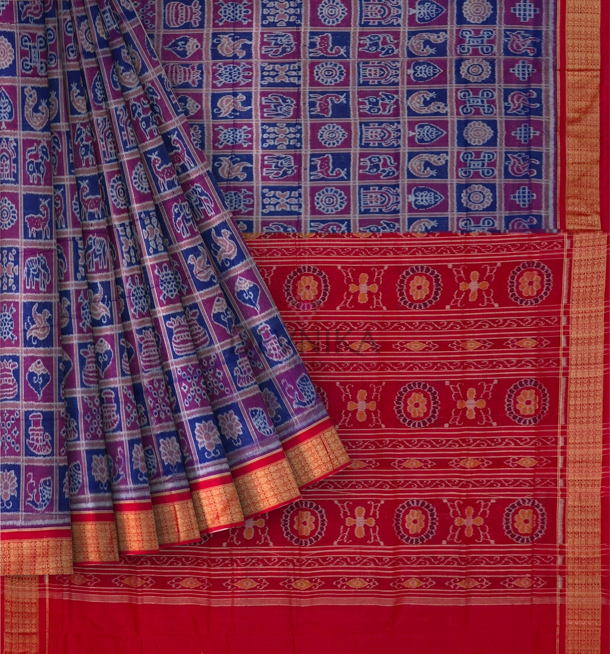 Blue Magenta Naba Kothi Saree | Odisha Handloom GI Tagged | Devnika