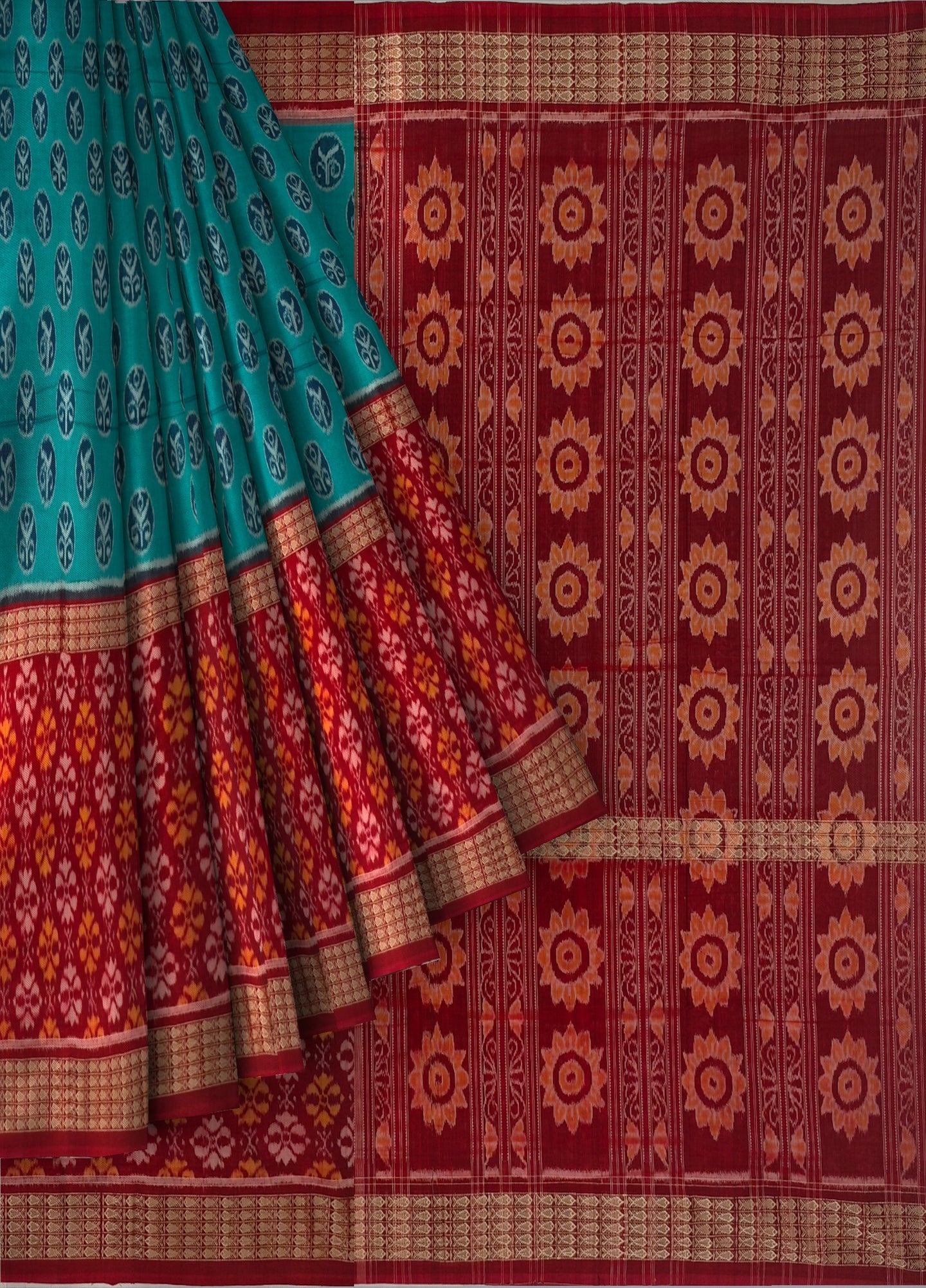 Teal Green Half Half Body Bandha Saree | Odisha Handloom GI Tagged | Devnika
