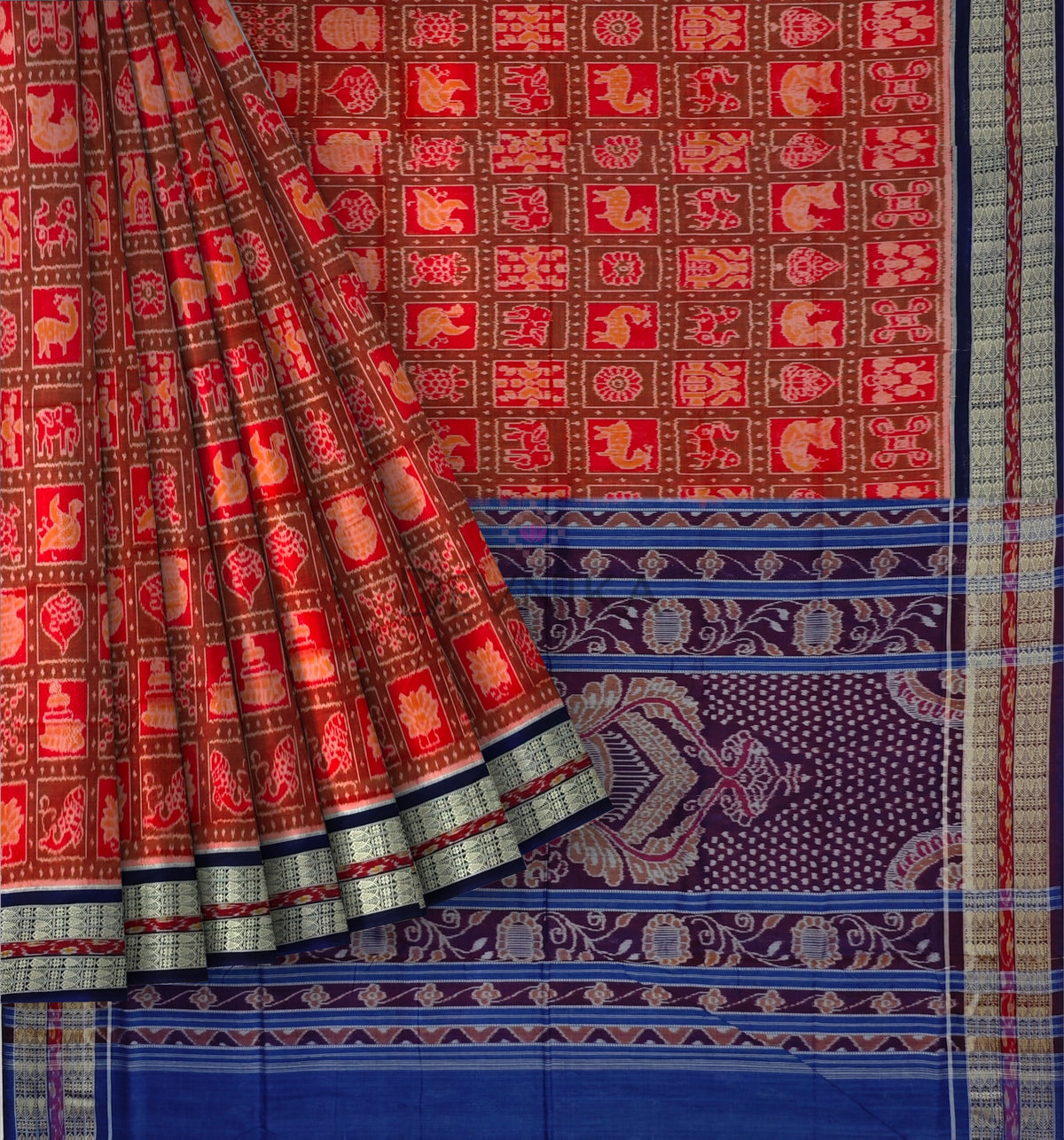 Red Special Naba Kothi Saree | Odisha Handloom GI Tagged | Devnika