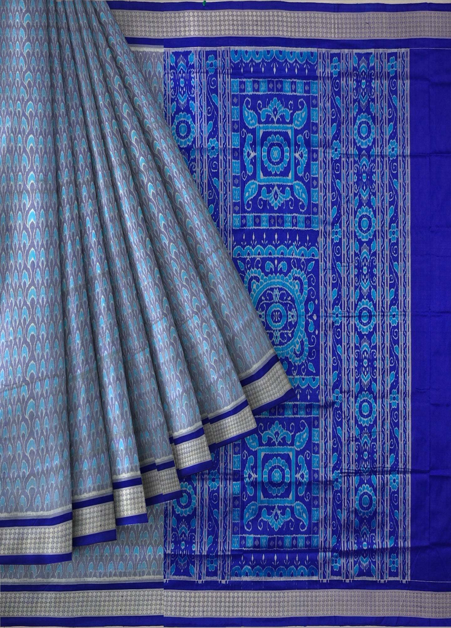 Light Blue Traditional Body Bandha Saree | Odisha Handloom GI Tagged | Devnika