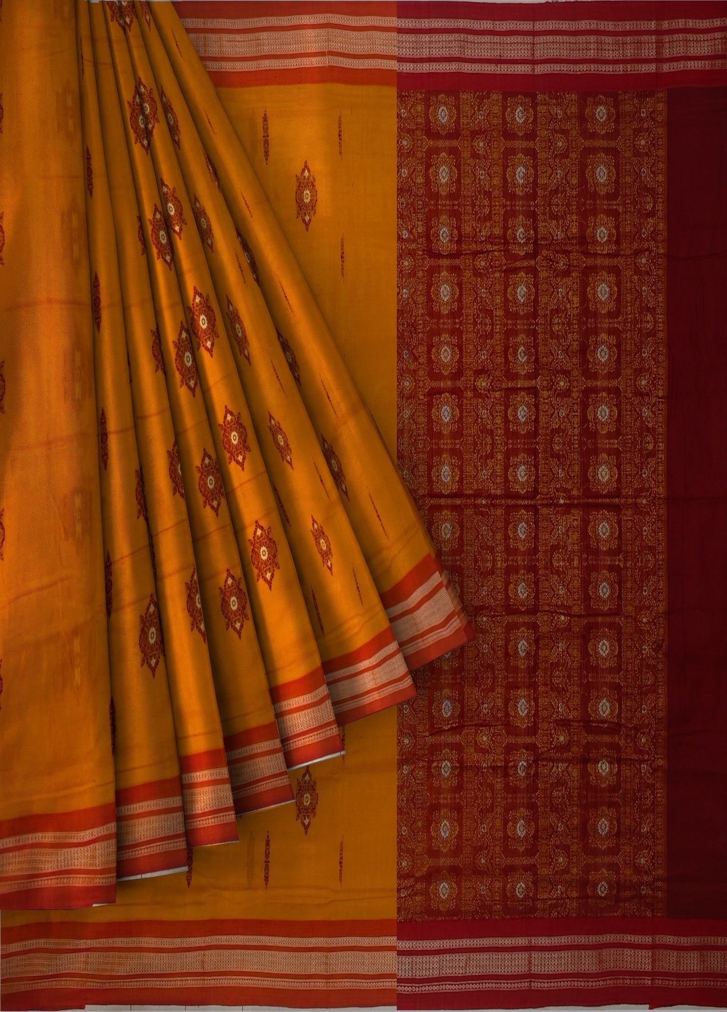 Golden Yellow Bomkai Sambalapuri Saree