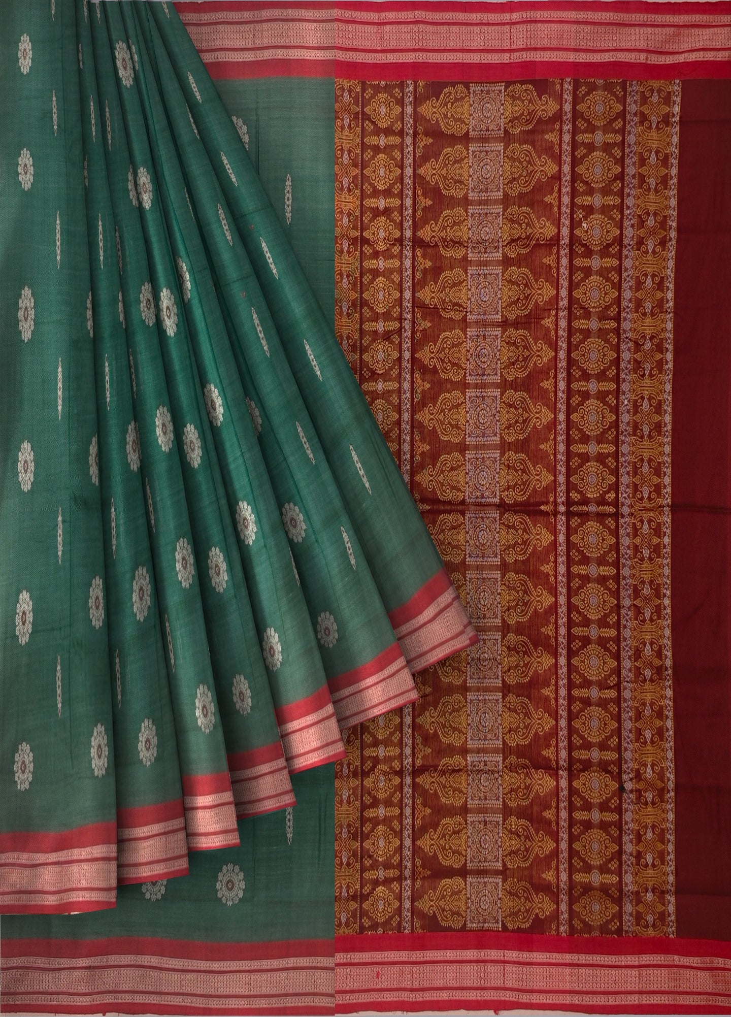 Teal Green Bomkai Sambalapuri Saree