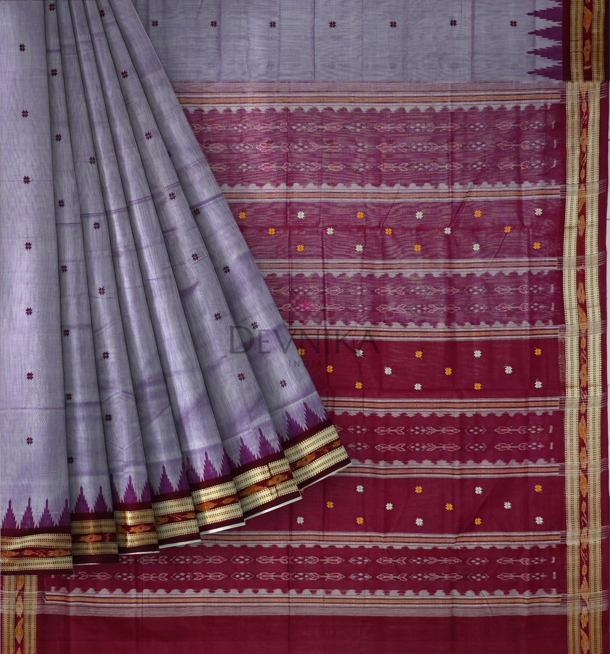 Purple Bandha Border Cotton Bapta Saree | Odisha Handloom GI Tagged | Devnika