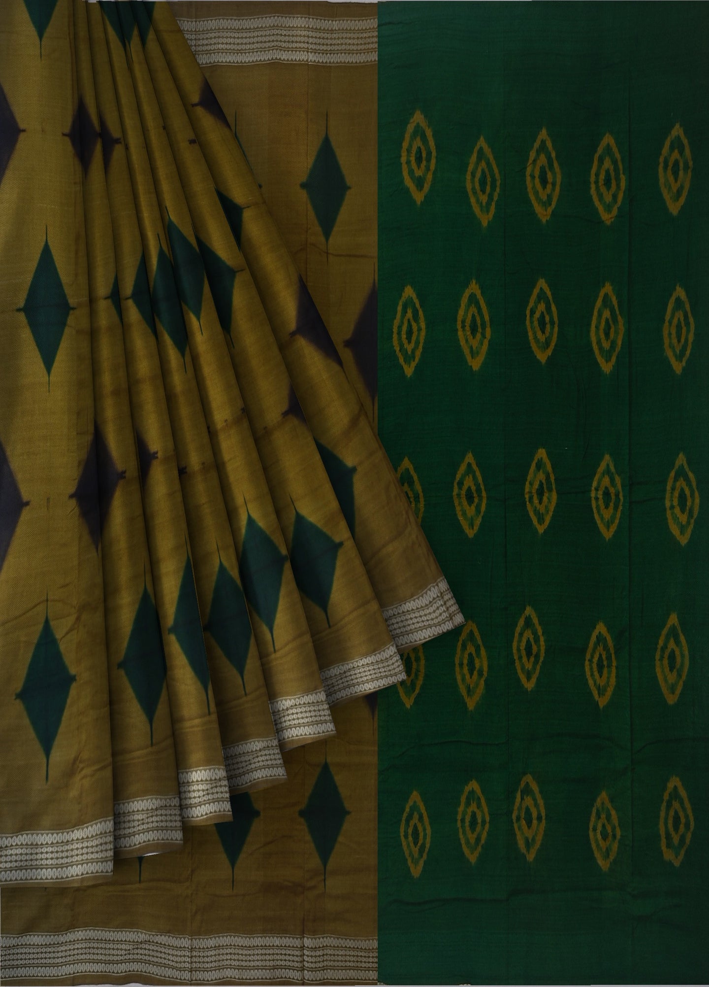 Deep Olive  Sambalapuri Bandhini Saree | Odisha Handloom GI Tagged | Devnika