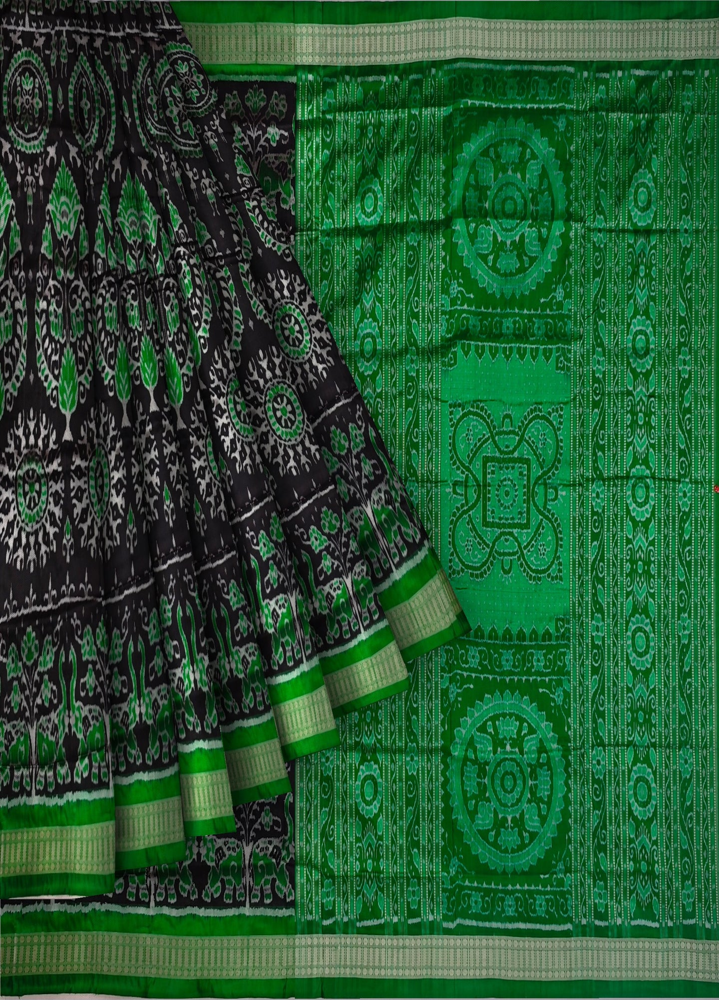 Black & Green Traditional Body Bandha Saree | Odisha Handloom GI Tagged | Devnika