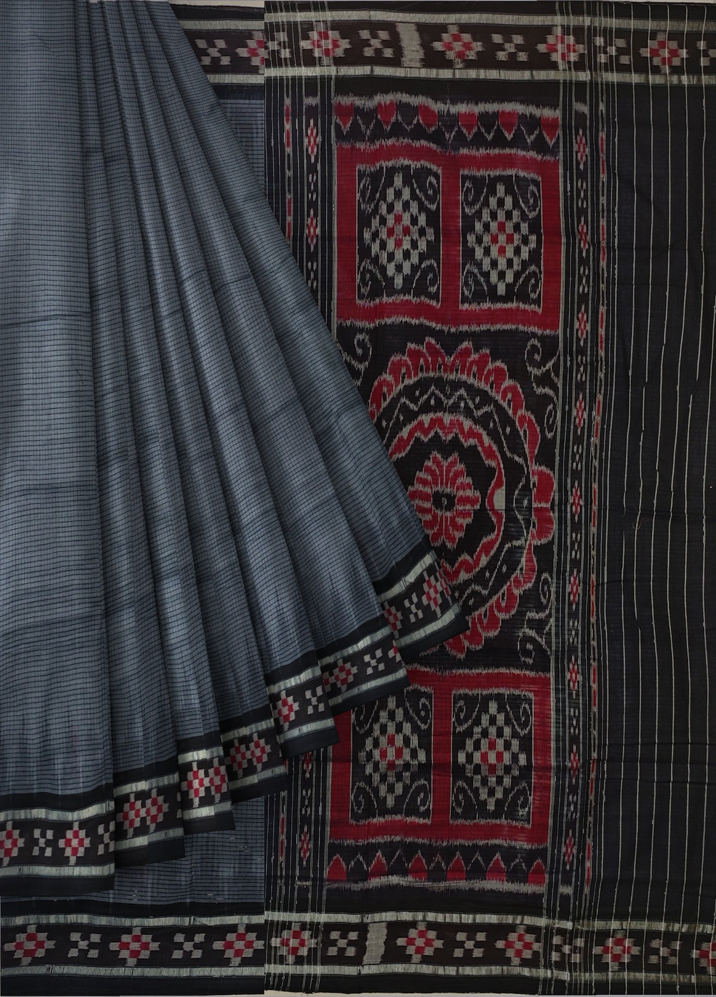 Grey Mania Bandha Border Pasapalli Saree | Odisha Handloom GI Tagged | Devnika