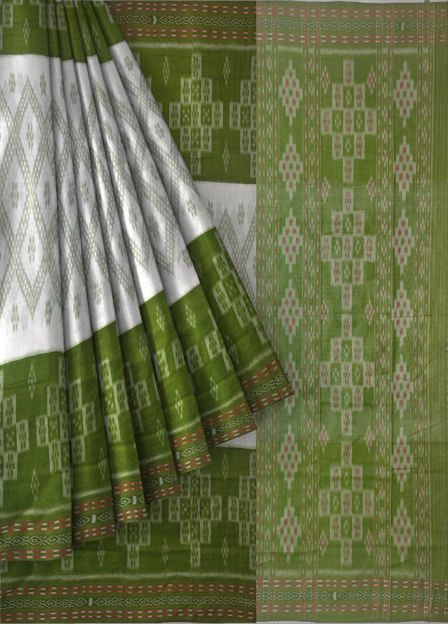 White  Mania Bandha Traditional Katiki Saree | Odisha Handloom GI Tagged | Devnika