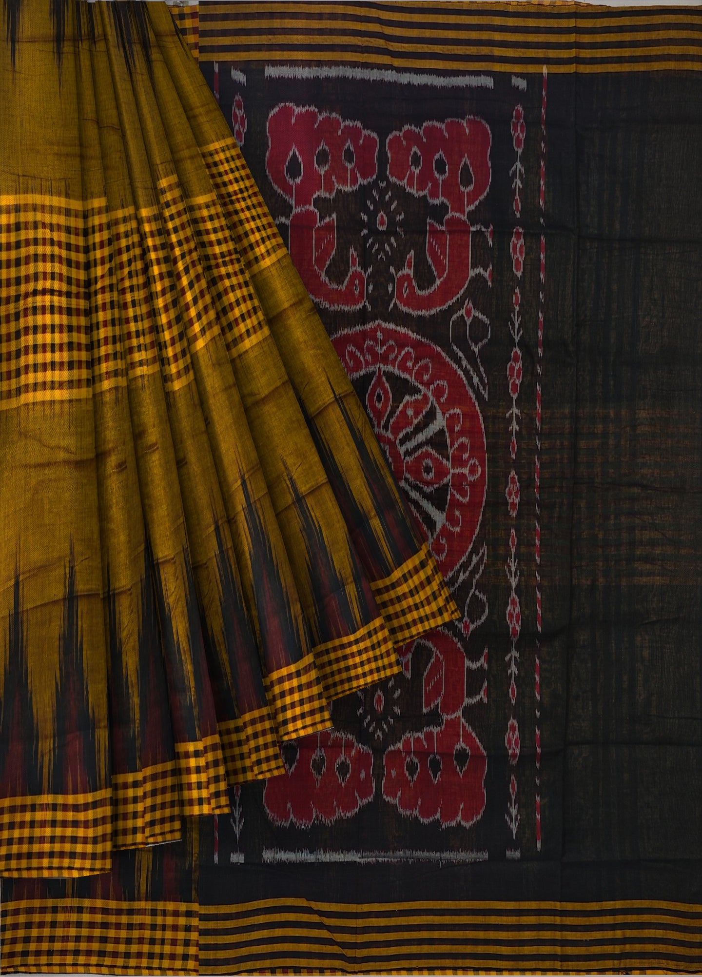 Golden Yellow Mania Bandha Traditional Katiki Saree | Odisha Handloom GI Tagged | Devnika