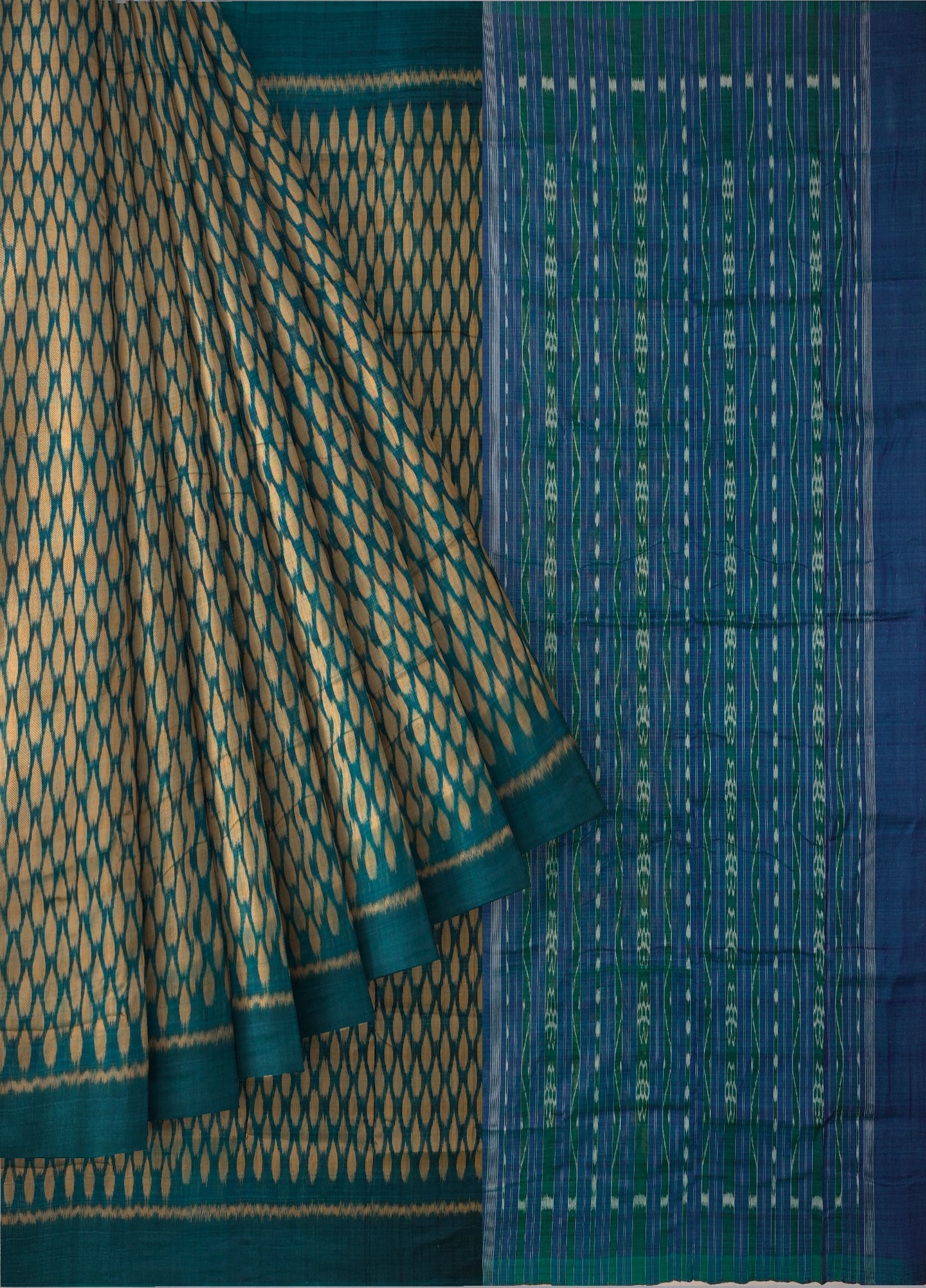 Green And Golden Tikili Bandha Saree