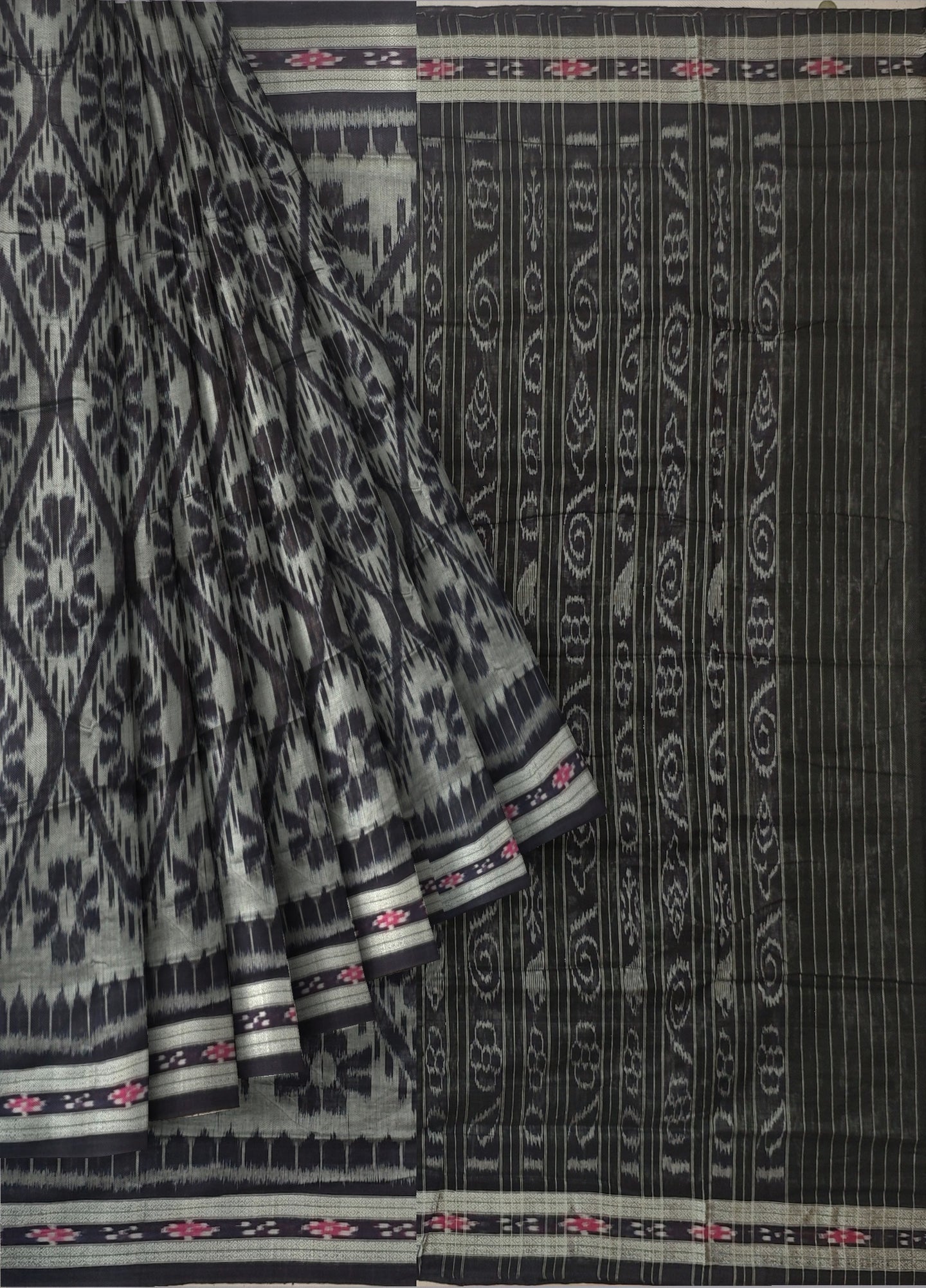 Black Mania Bandha Traditional Katiki Saree | Odisha Handloom GI Tagged | Devnika