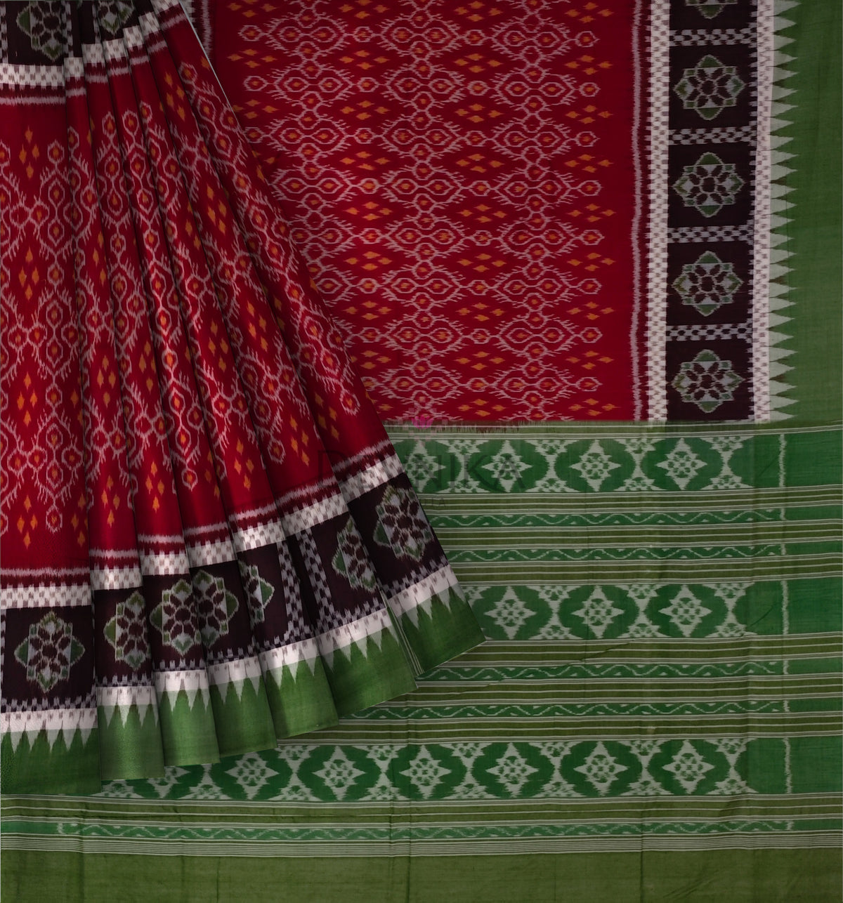Maroon Double Boarder Bandha Saree | Odisha Handloom GI Tagged | Devnika