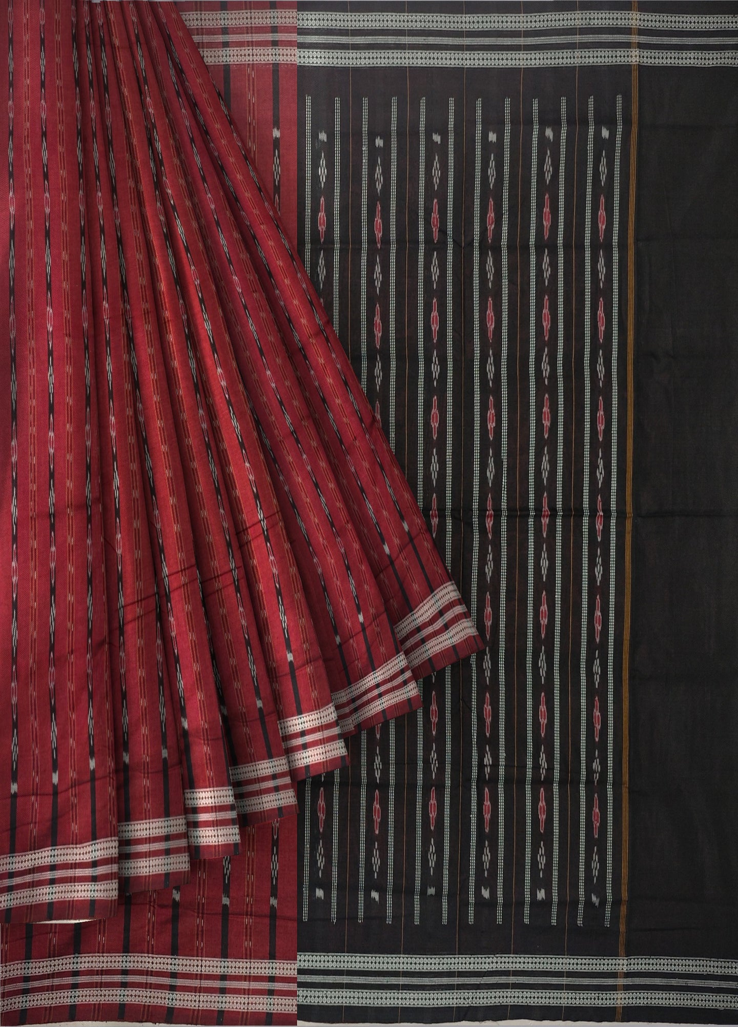 Deep Maroon Line Bandha Saree | Odisha Handloom GI Tagged | Devnika