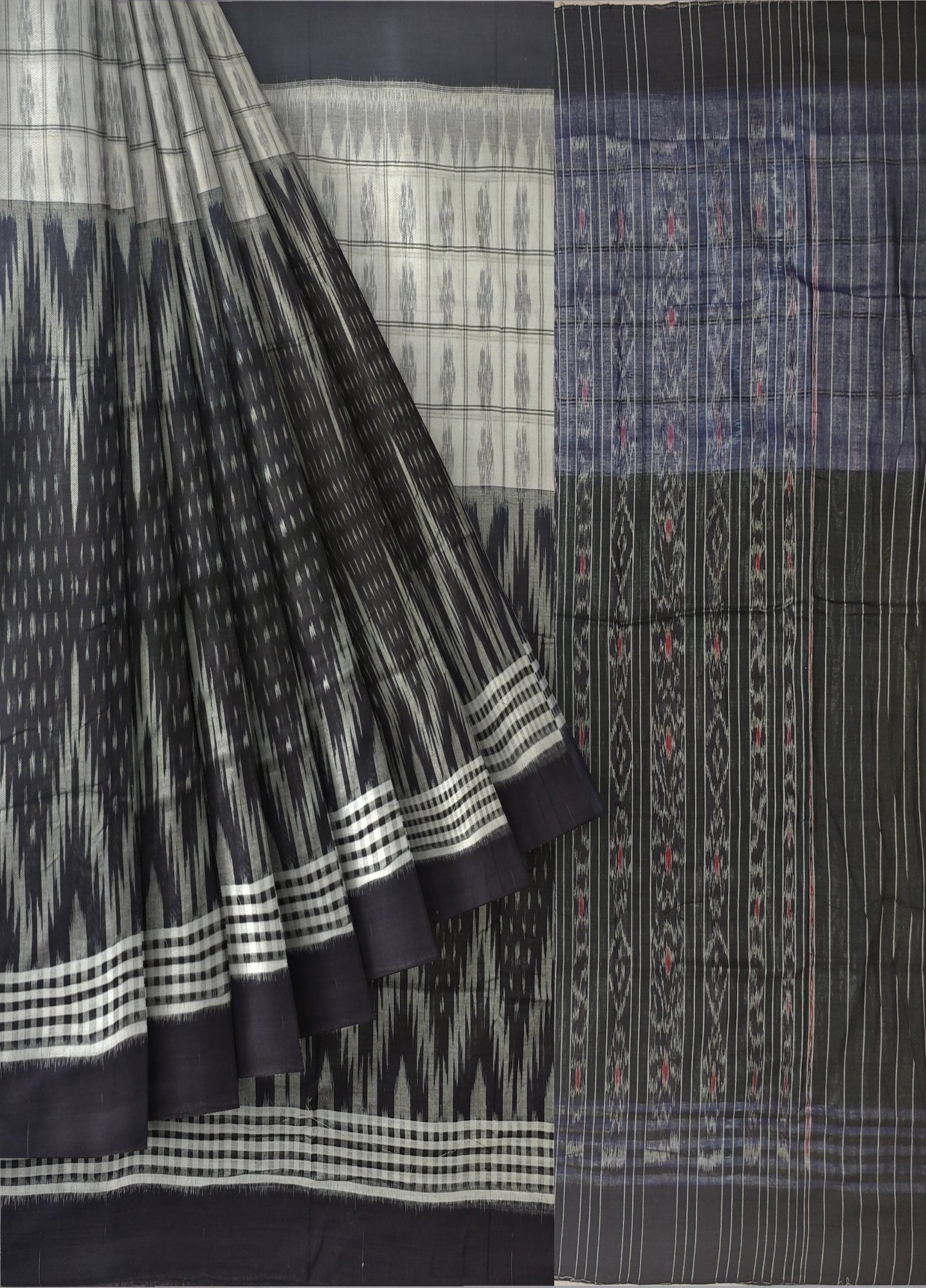 Black And White Mania Bandha Traditional Katiki Saree | Odisha Handloom GI Tagged | Devnika
