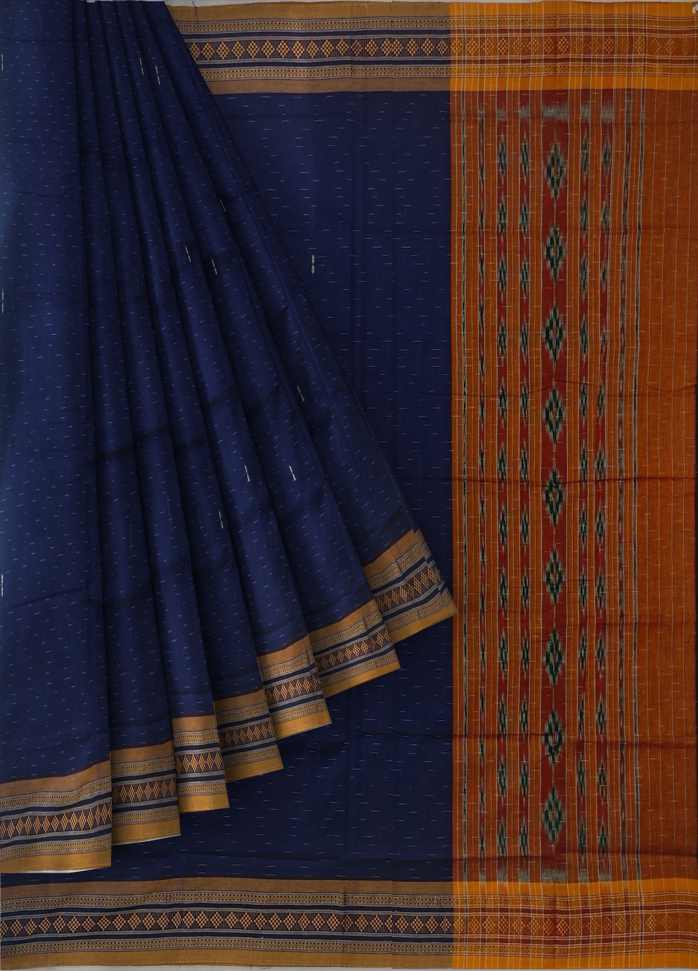 Deep Blue Bomkai Border Pasapalli Saree | Odisha Handloom GI Tagged | Devnika