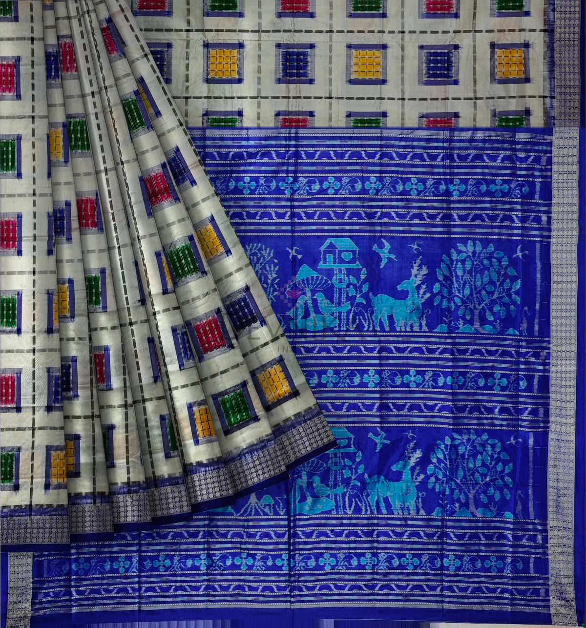 White Aswini Pata Saree | Odisha Handloom GI Tagged | Devnika