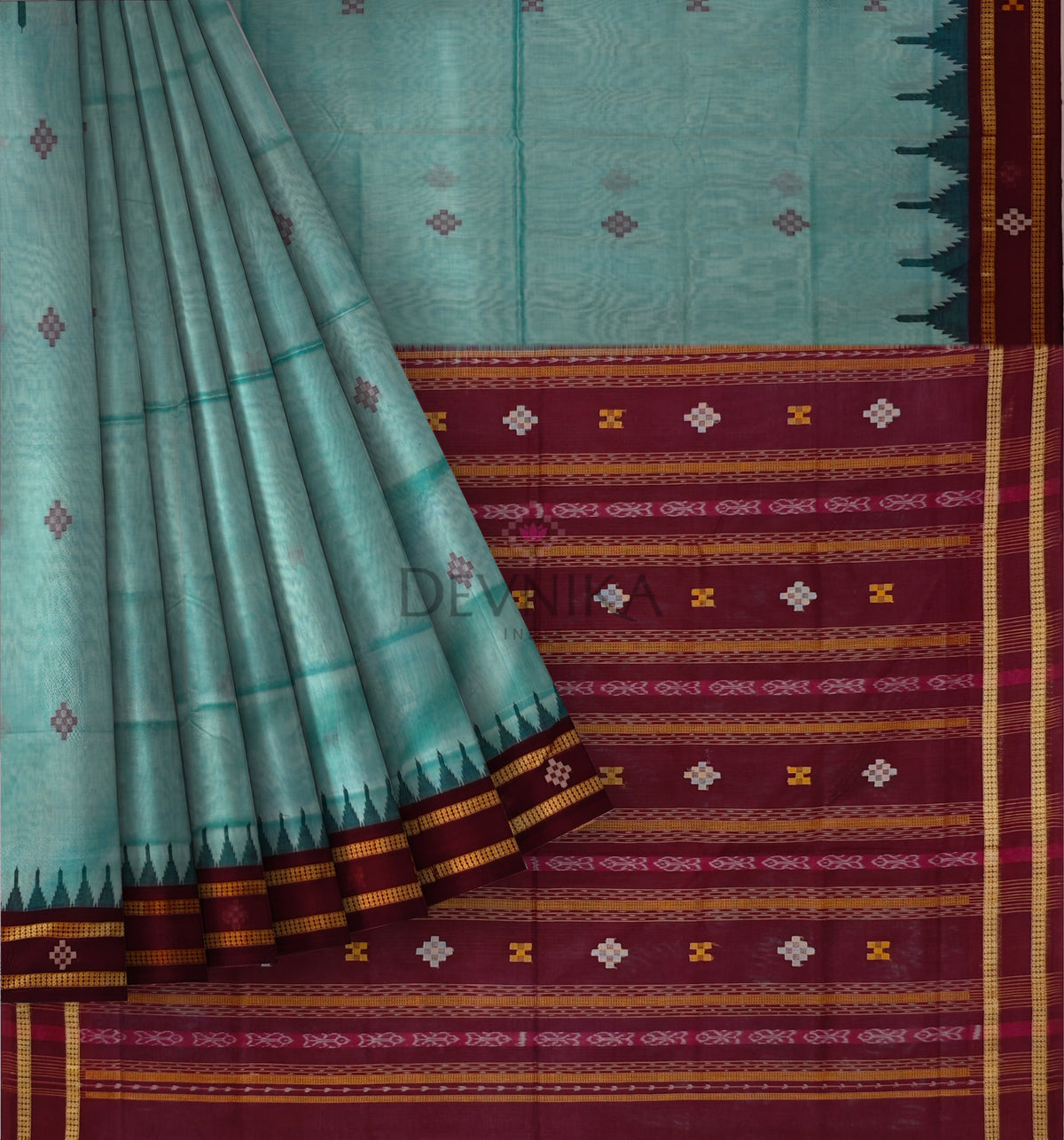 Light Green Boarder Pasapalli Saree | Odisha Handloom GI Tagged | Devnika