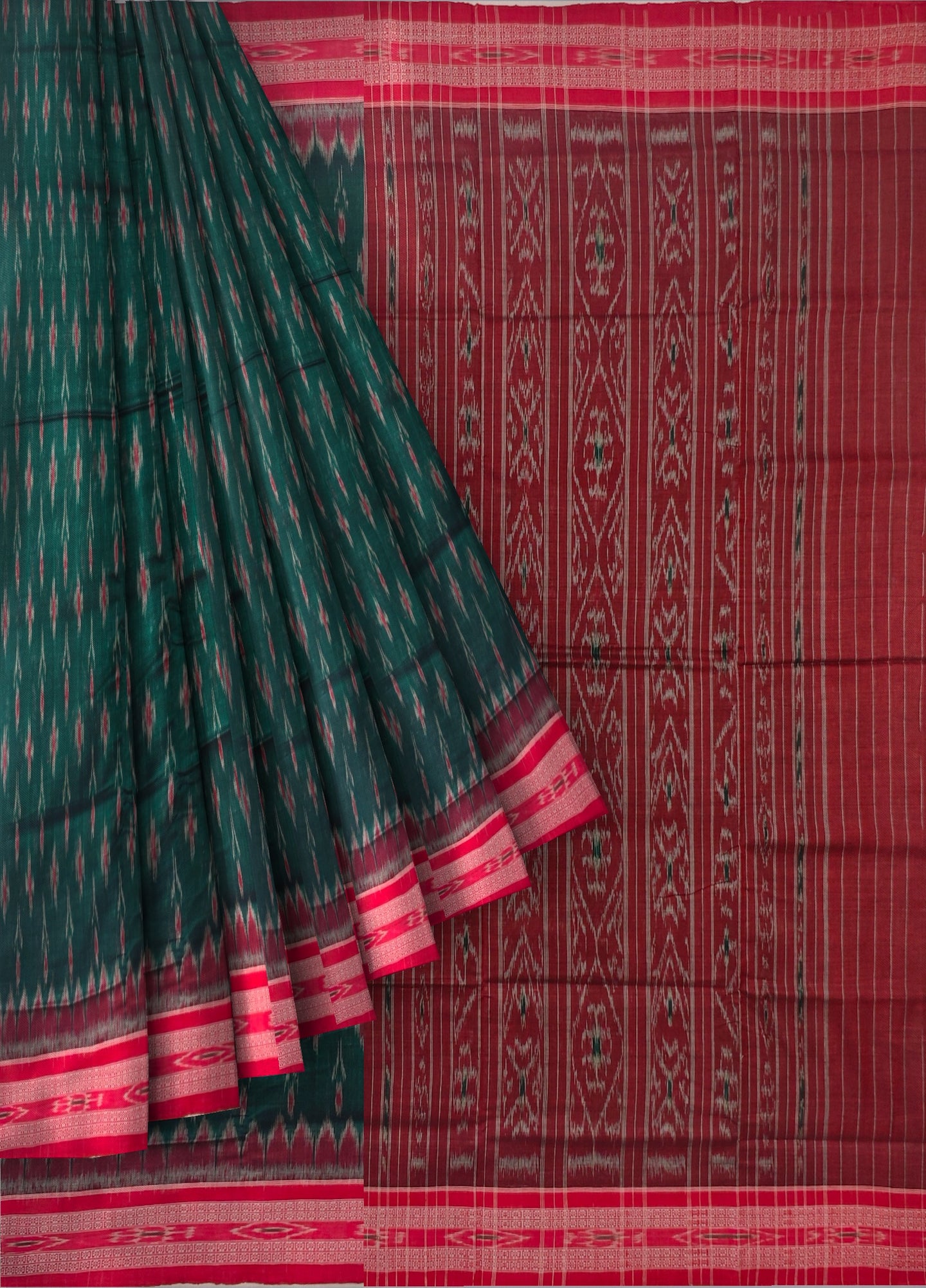 Green Mania Bandha Traditional Katiki Saree | Odisha Handloom GI Tagged | Devnika