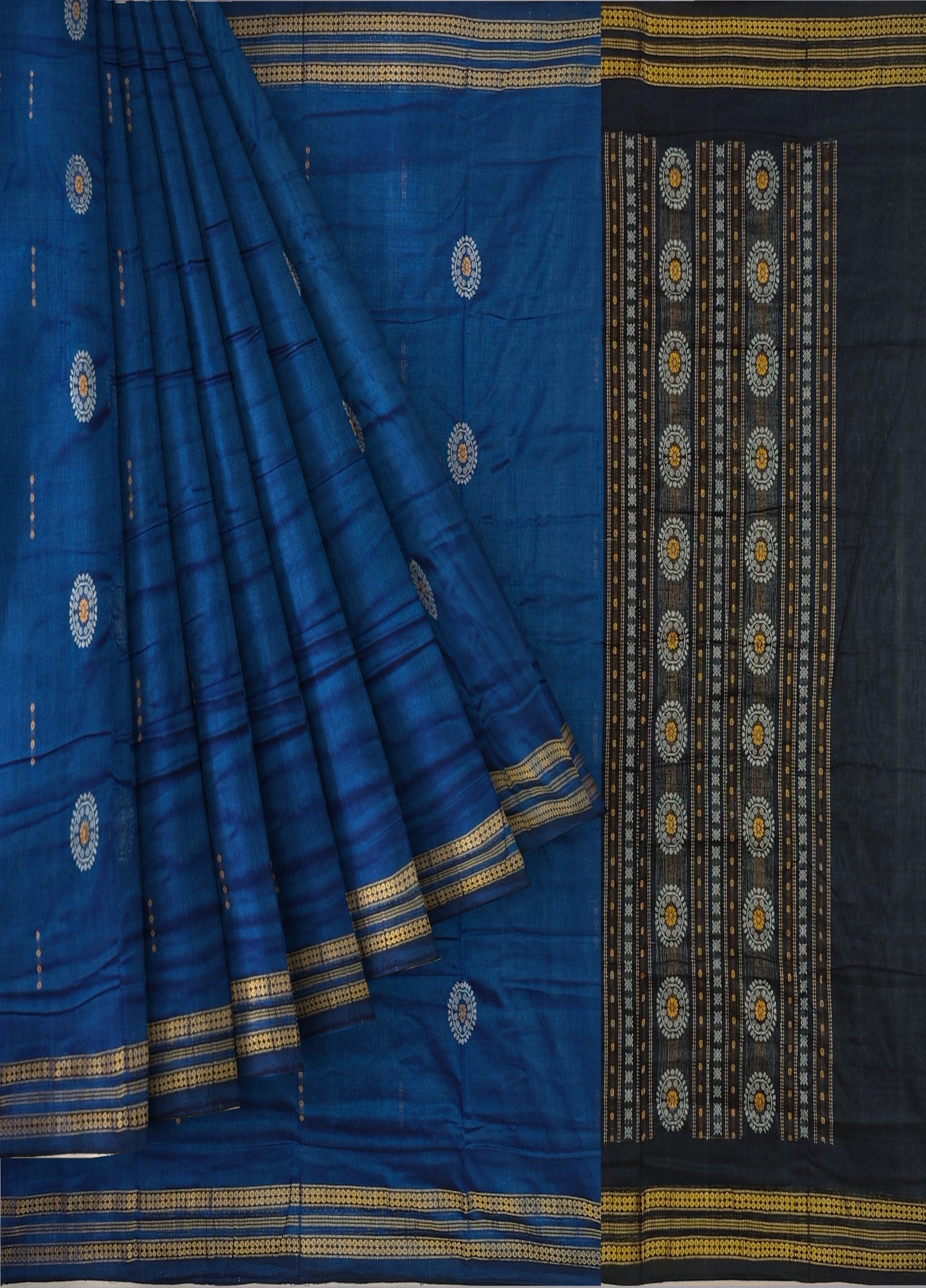 Blue Bomkai Butti Sambalapuri Saree | Odisha Handloom GI Tagged | Devnika