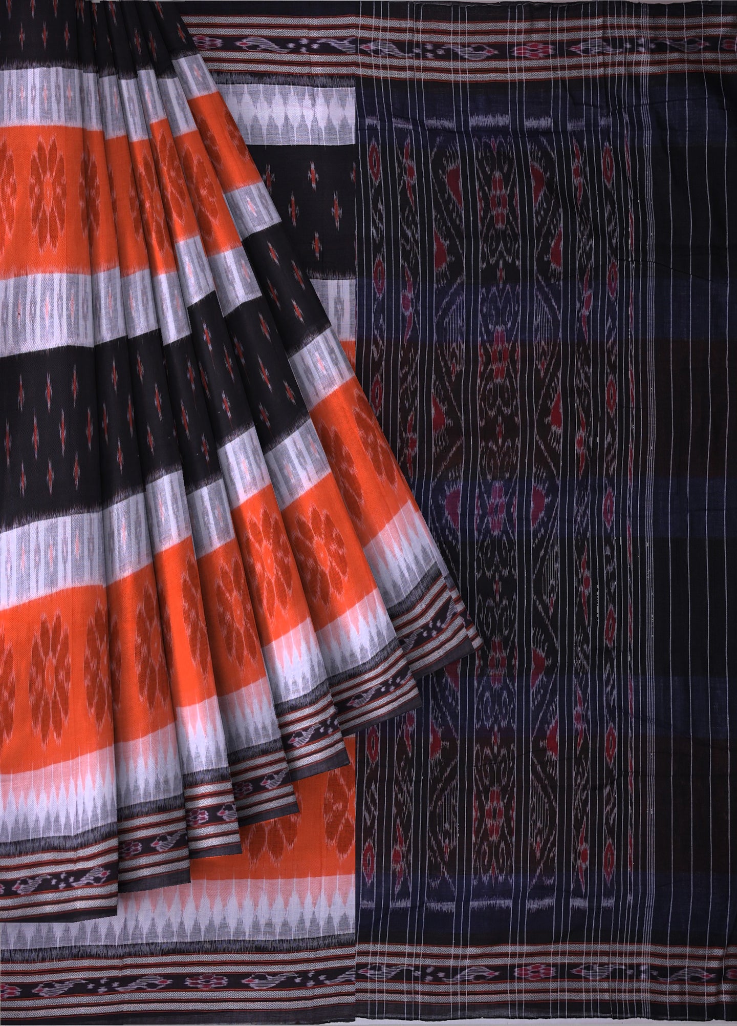 Orange Black Mania Bandha Traditional Katiki Saree