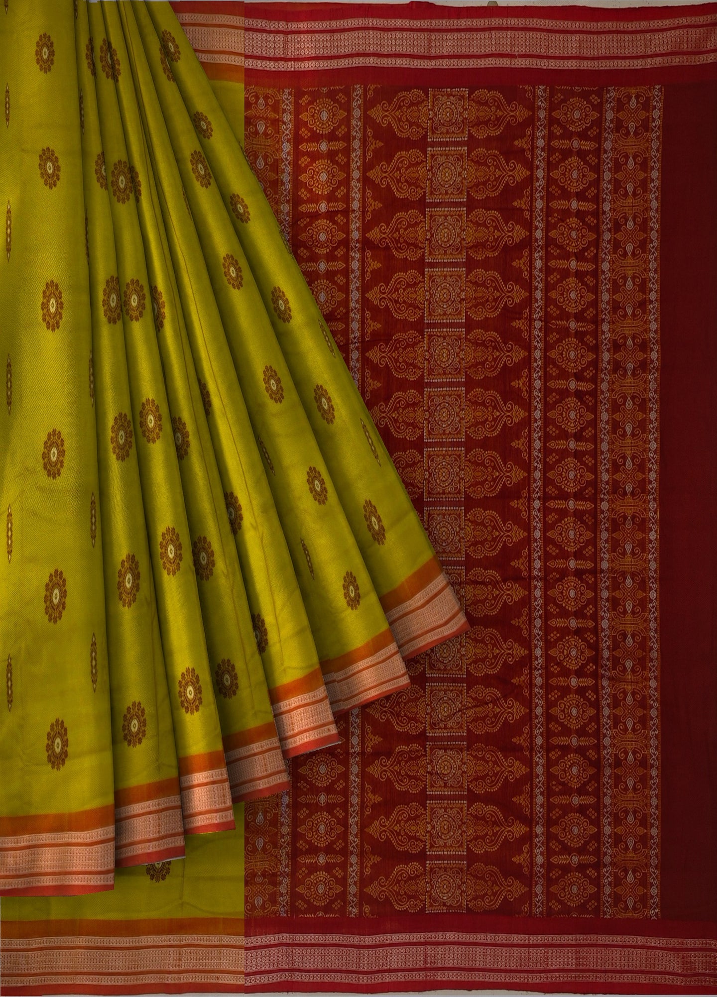Lemon Green Bomkai Sambalapuri Saree