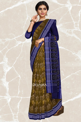 Olive Teracota Bandha Handloom Cotton Saree | Odisha Handloom | Devnika