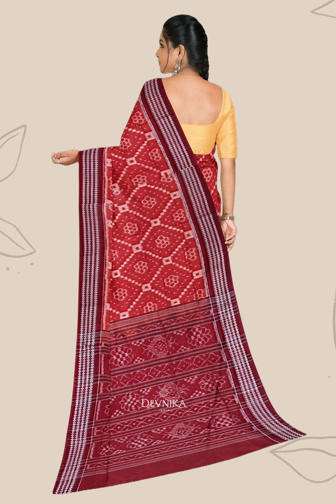 Rust Colour Body Bandha Handloom Cotton Saree | Odisha Handloom | Devnika