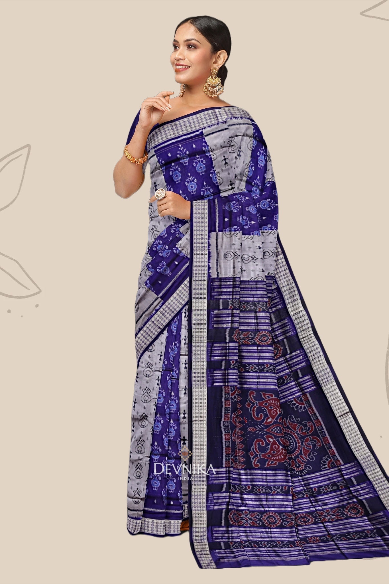 Violet Blue Teracota Bandha Silk Saree | Odisha Handloom GI Tagged | Devnika