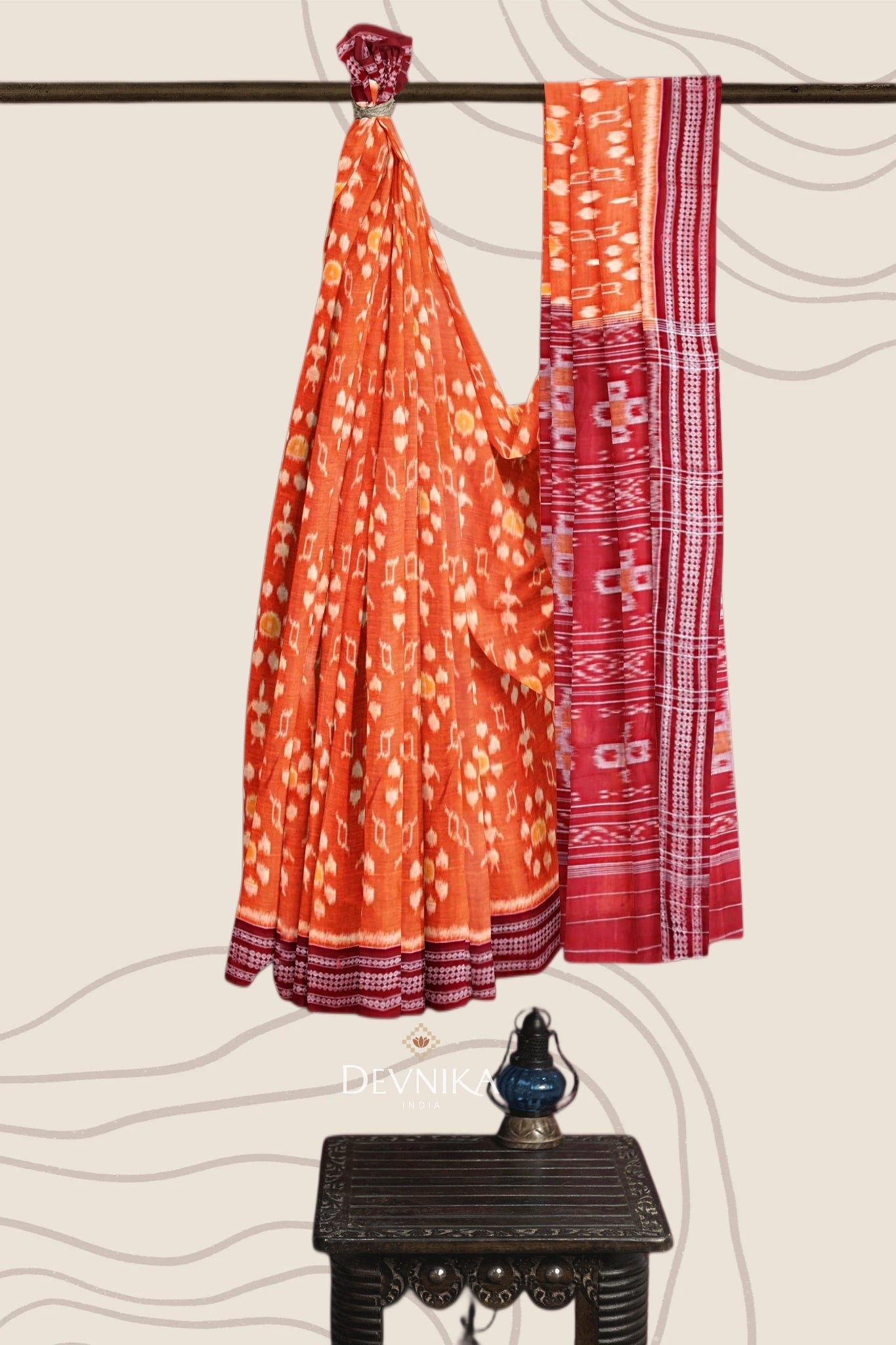 Golden Yellow Body Bandha Handloom Cotton Saree | Odisha Handloom | Devnika