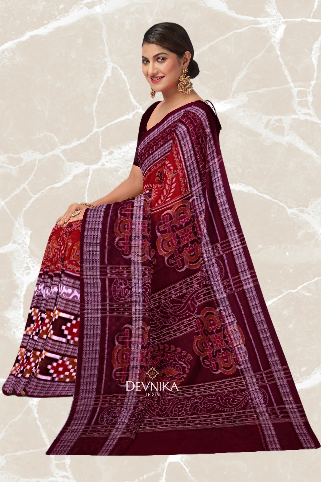 Rust Double Pasapalli Handloom Cotton Saree | Odisha Handloom | Devnika