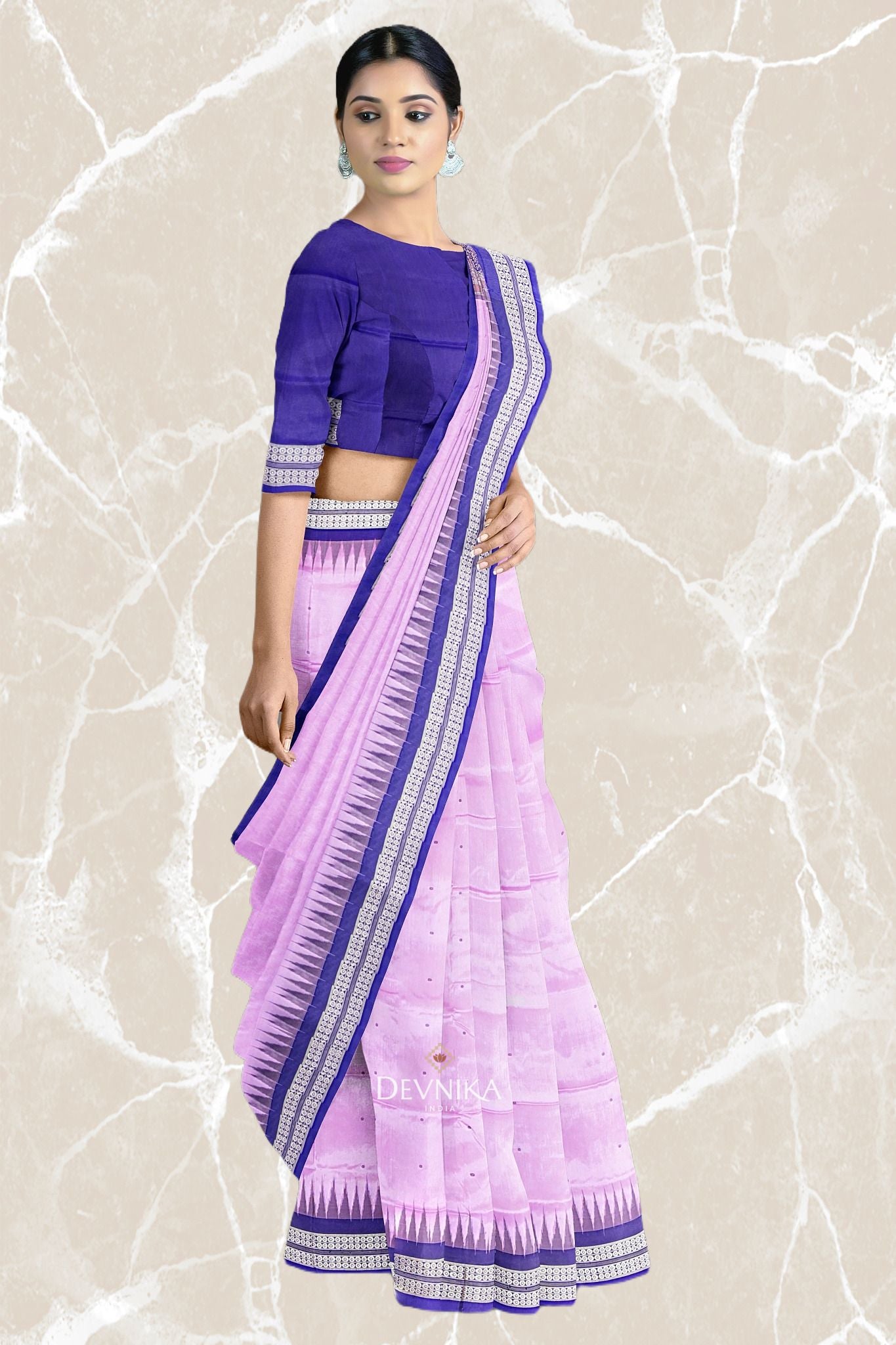 Deep Lavender Bomkai Butti Silk Saree | Odisha Handloom GI Tagged | Devnika