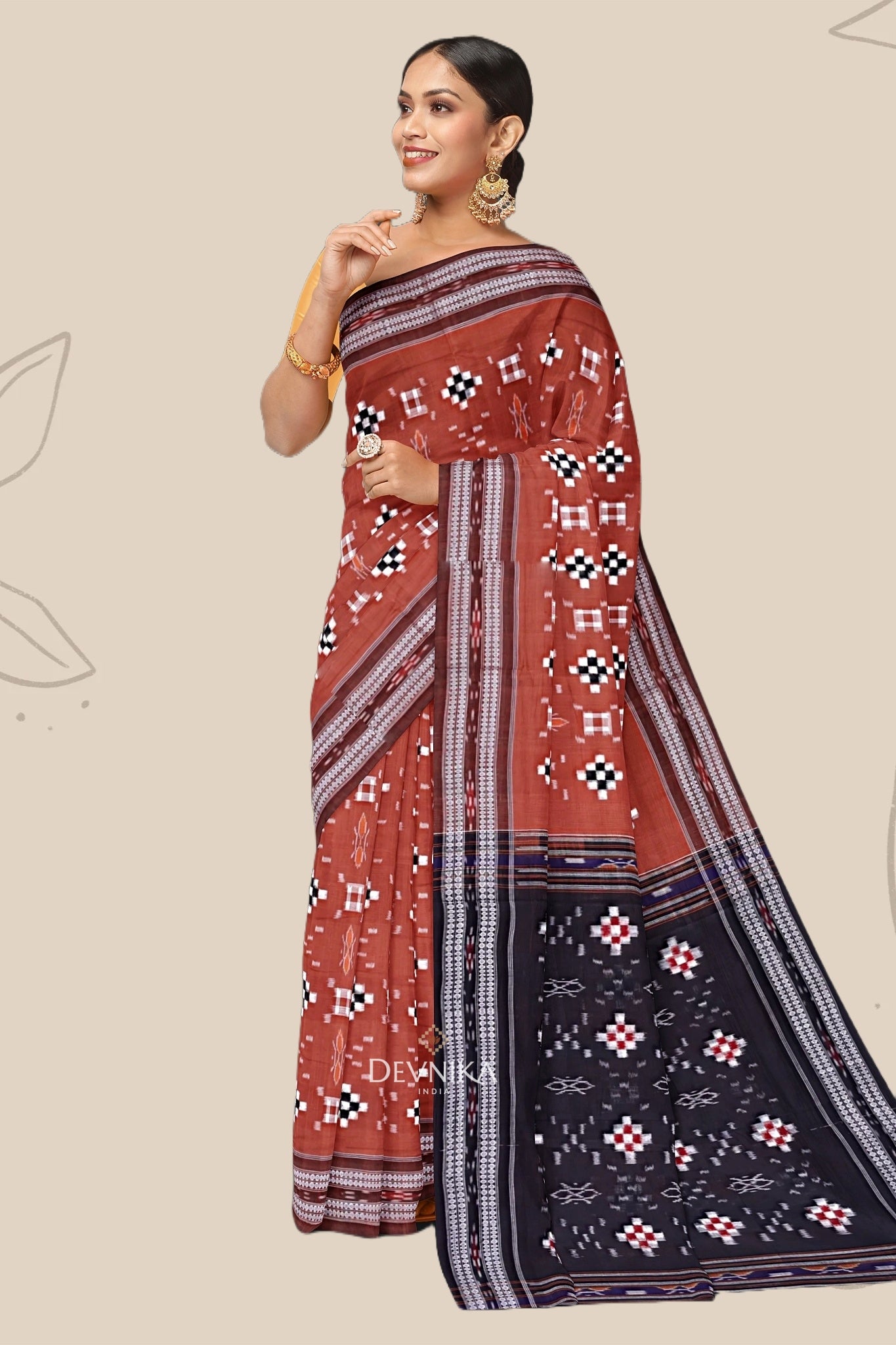Light Brown Body Pasapalli Handloom Cotton Saree | Odisha Handloom | Devnika