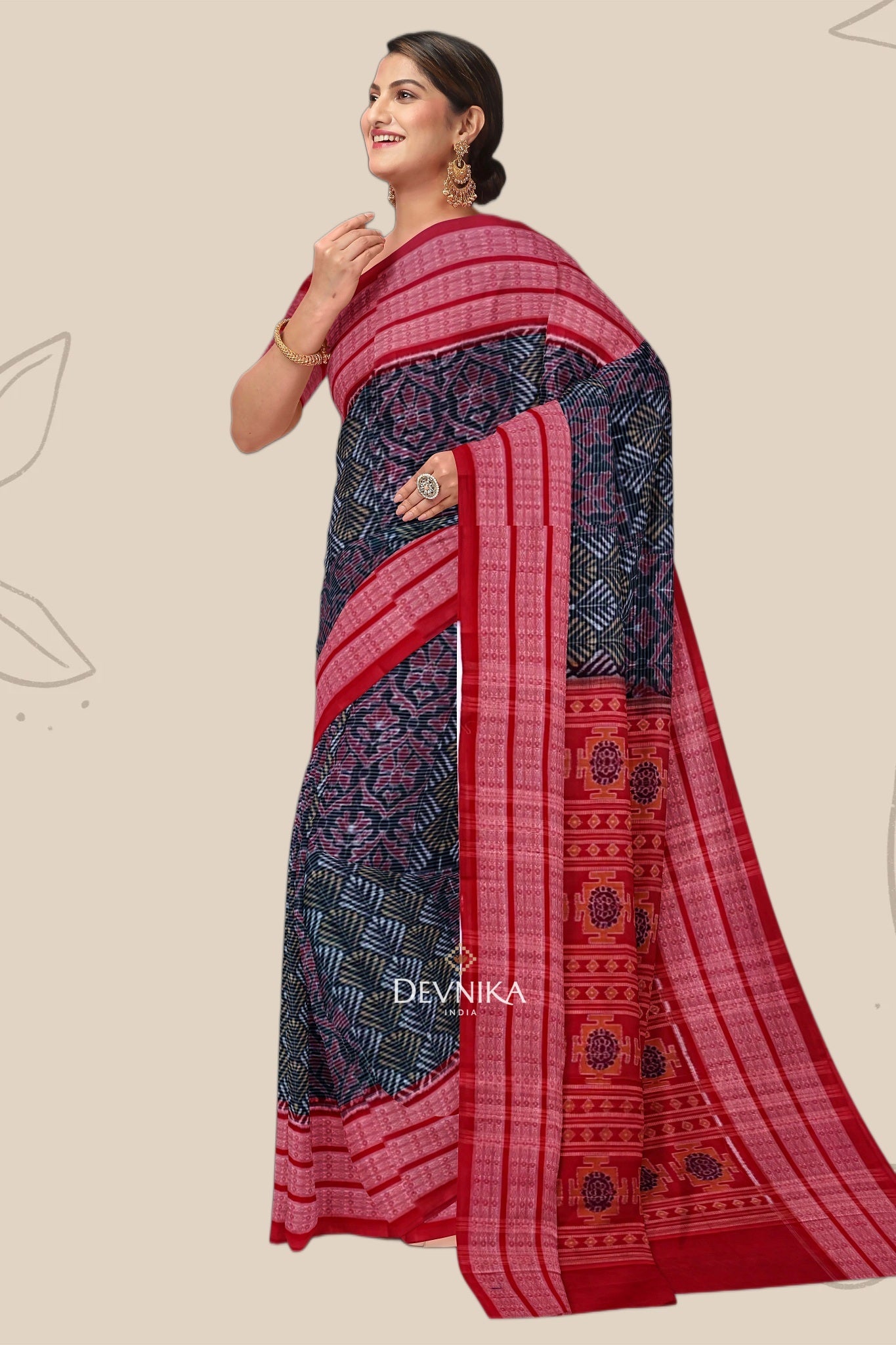 Forest Green Body Bandha Handloom Cotton Saree | Odisha Handloom | Devnika