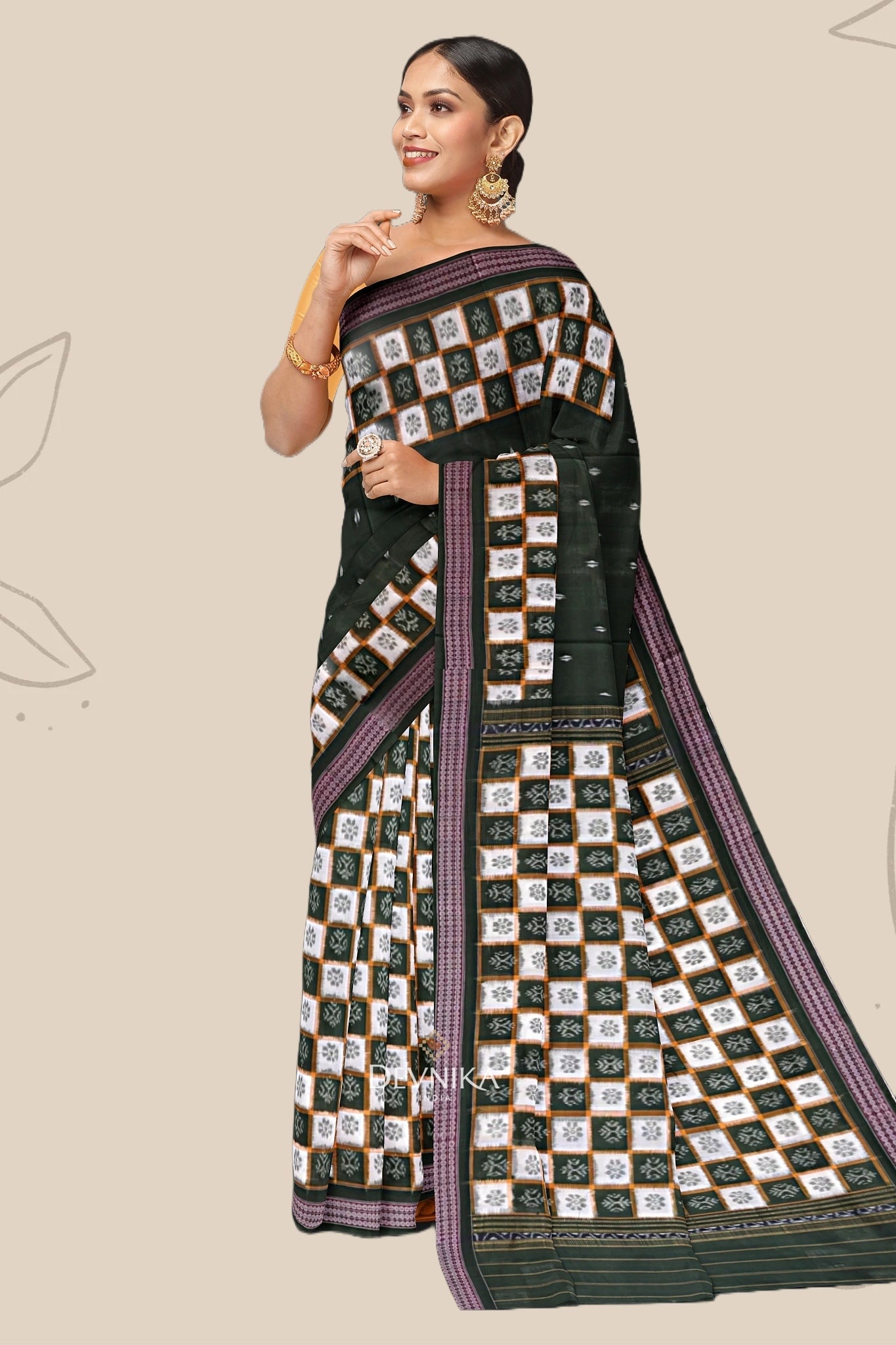 Dark Olive Green Border Pasapalli Saree