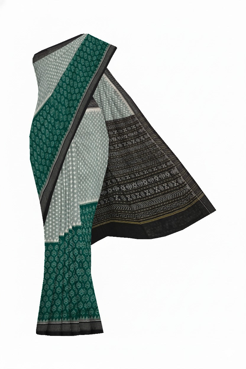 Green White Half Half Body Bandha Saree